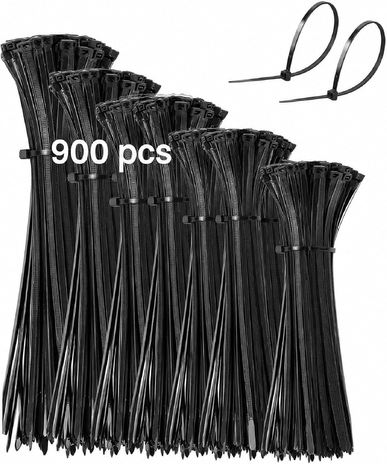 Detalle de WLEAD Nylon 66 Cable Ties, Black, UV-Resistant, Self-Locking Assorted Lengths