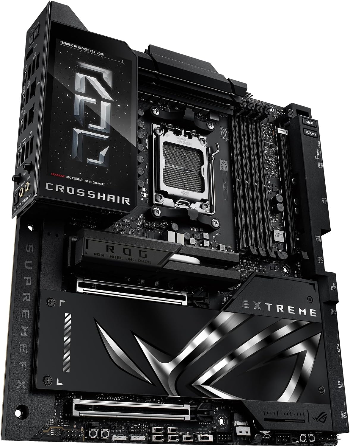 Detalle de ASUS ROG Crosshair X870E Extreme Gaming Motherboard (AM5, E-ATX, 3x PCIe 5.0, 2x PCIe 4.0, DDR5, WiFi 7)