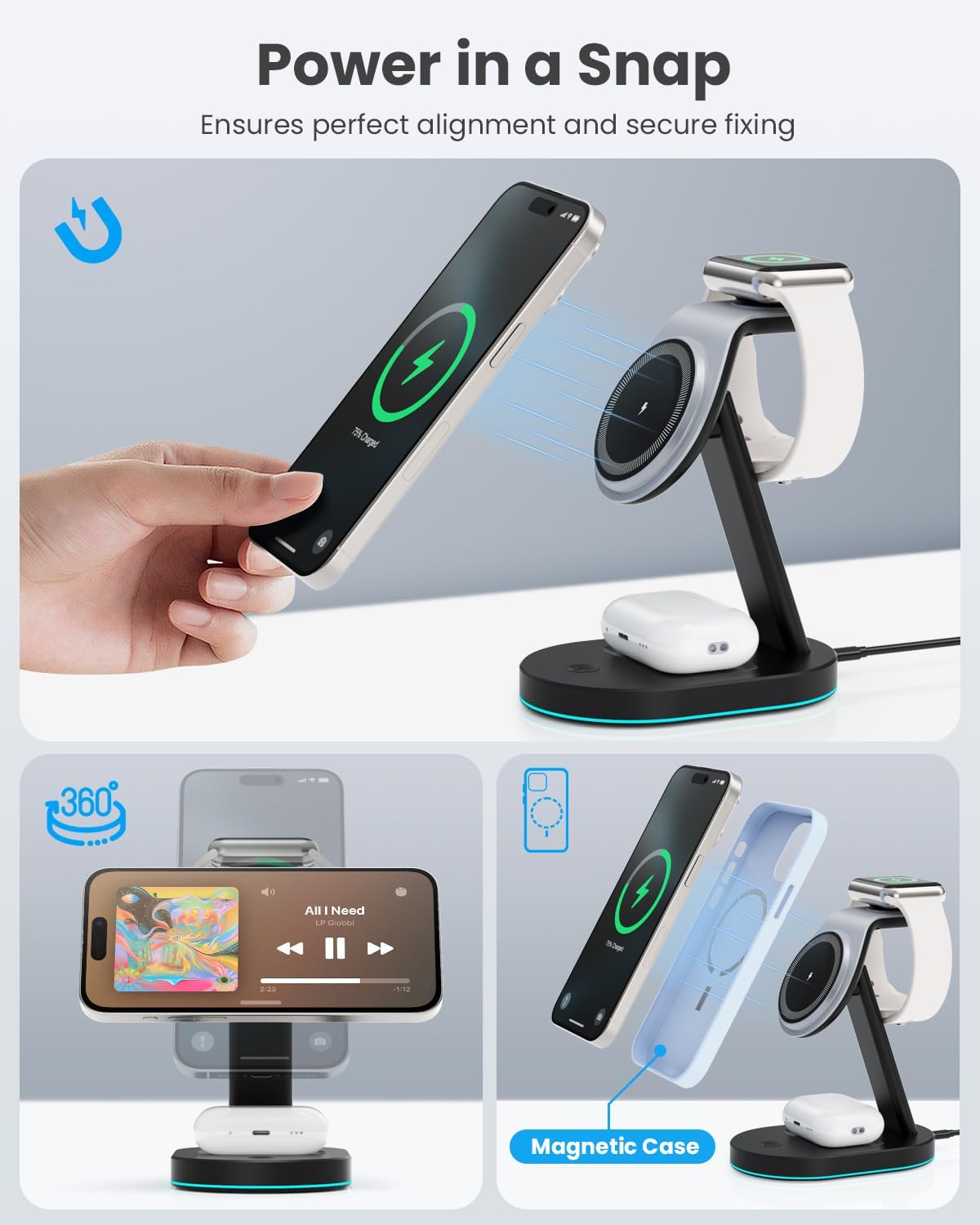 Thumbnail 5 de 3-in-1 Wireless Charger 15W Qi2 for iPhone