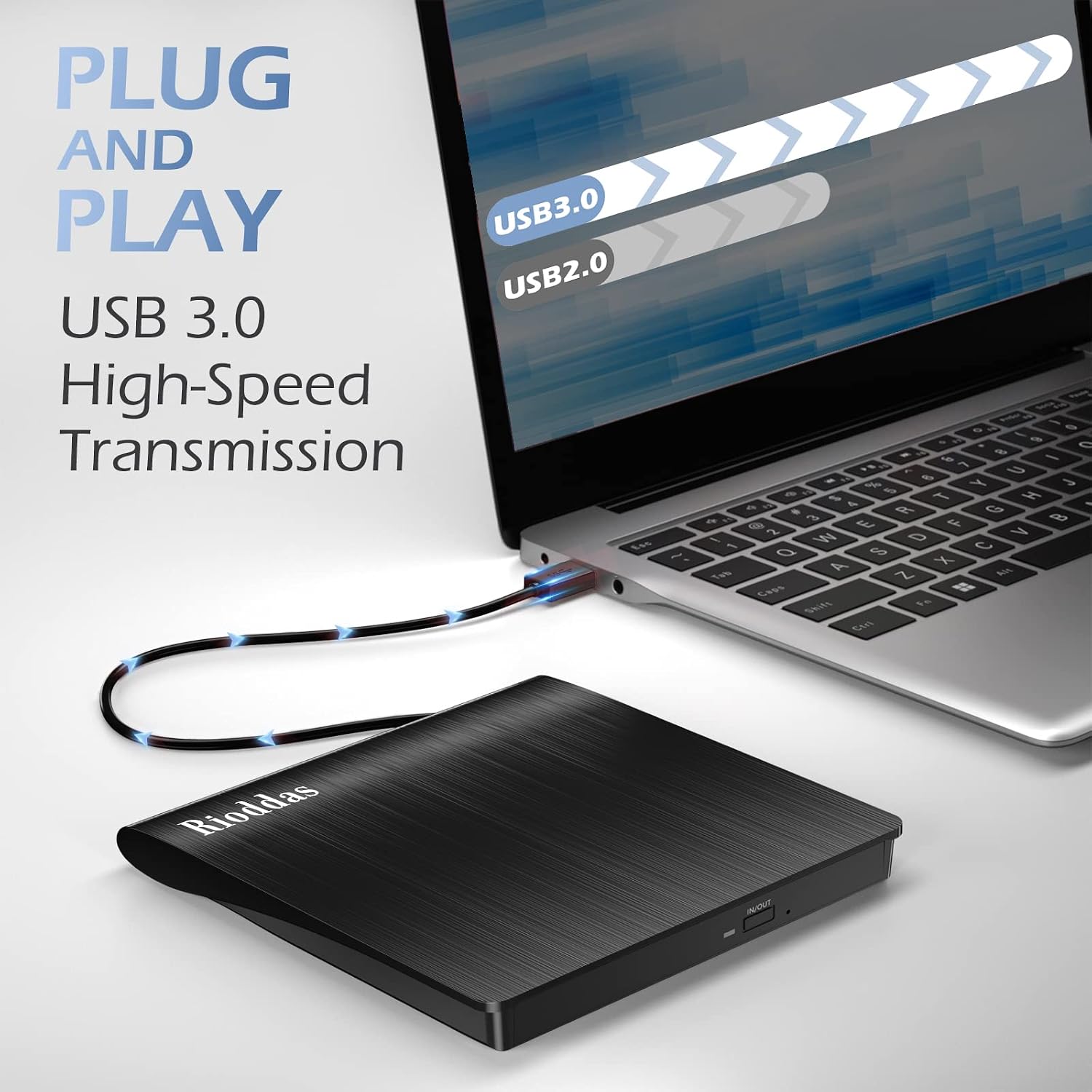Detalle 2 de Rioddas External CD/DVD Drive USB 3.0 📀