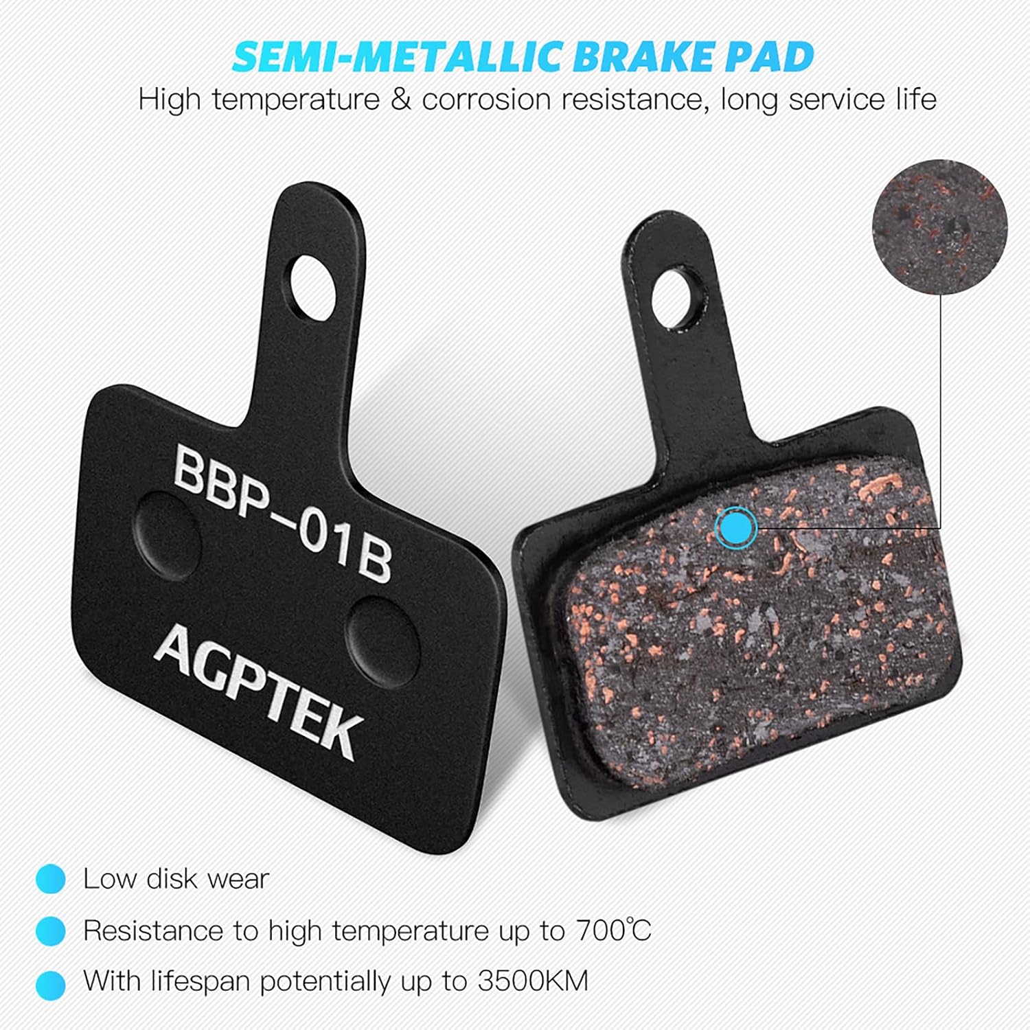 Detalle de AGPTEK Bike Brake Pads (4 Pairs) for Disc Brakes – Semi-metal, compatible with Shimano B01S models