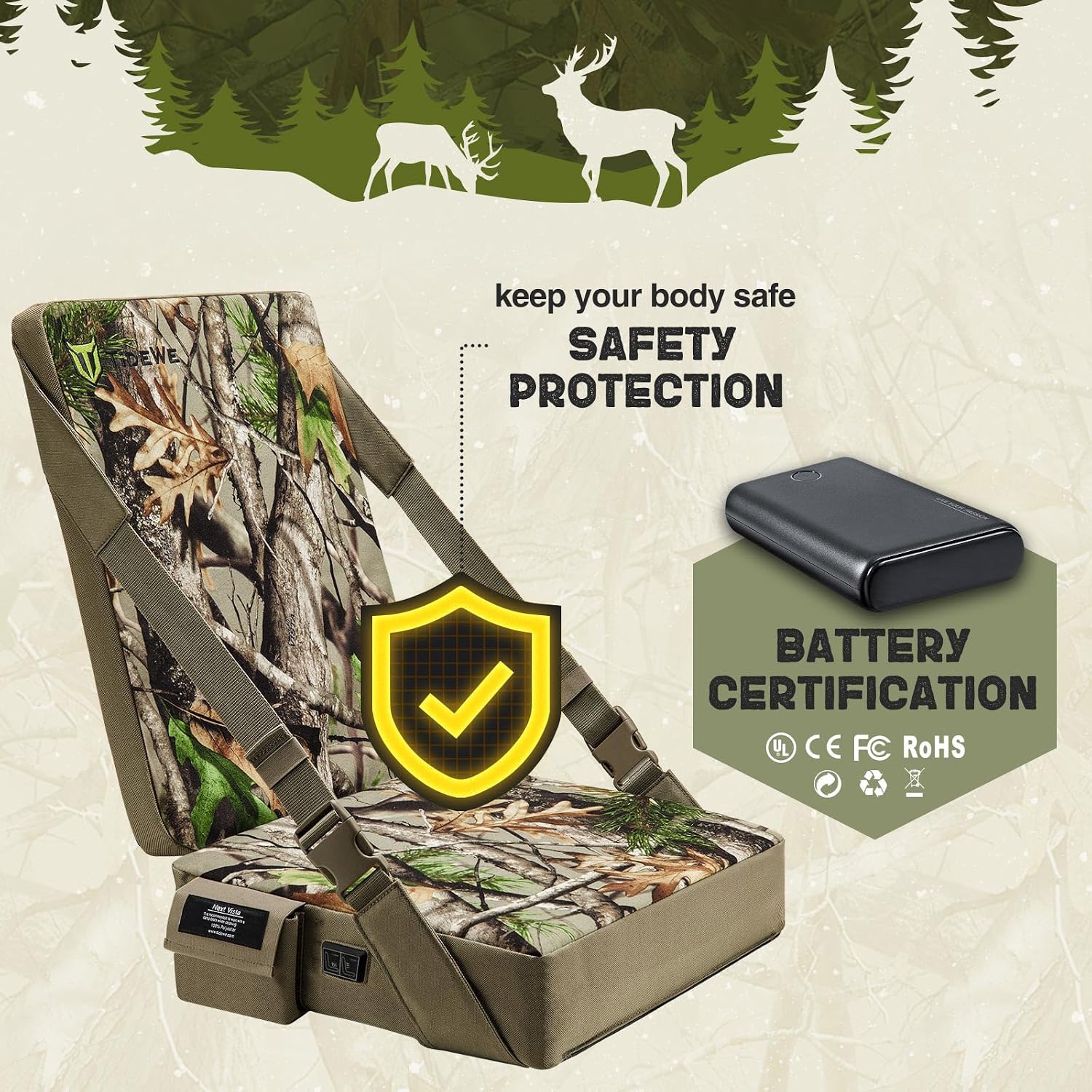 Thumbnail 4 de TIDEWE JP-199 Heated Hunting Seat Cushion with Backrest, 3 Heat Levels