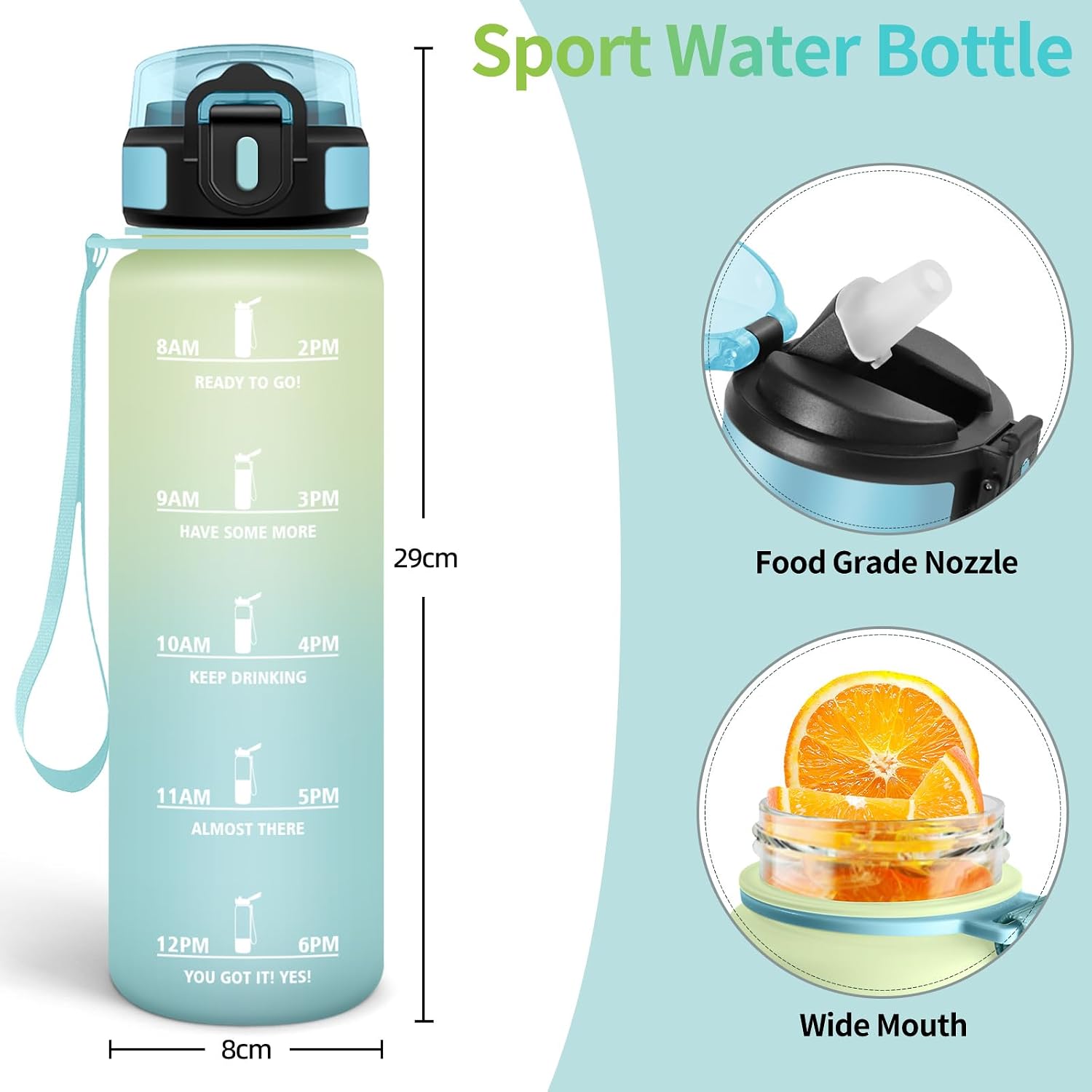 Detalle de Mulbijeo borraccia da 1 litro con cannuccia, BPA free e anti-perdita