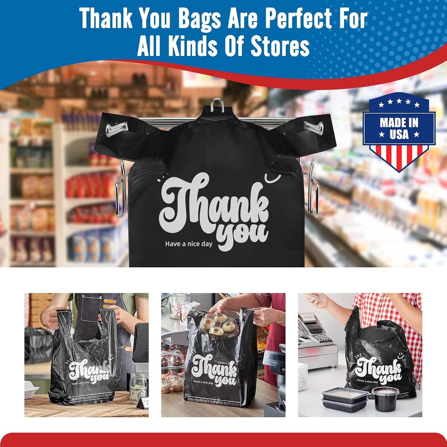 Detalle 1 de Fuxury FU#3041 Black Plastic T-Shirt Bags, 2,000 Count, 11.5" x 6.5" x 21