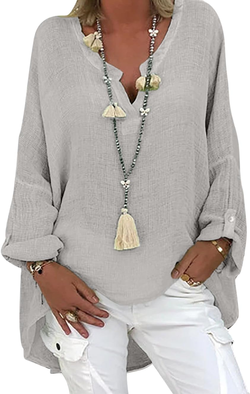 Thumbnail 6 de Leinenbluse Damen Musselin: Sommer-Tunika mit V-Ausschnitt (60% Leinen + 40% Rayon)