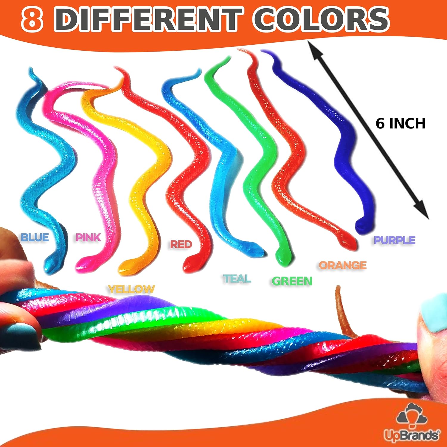Detalle 2 de UpBrands UST0012 Stretchy Snakes, 48-Pack, 6-Inch Rubber Toys