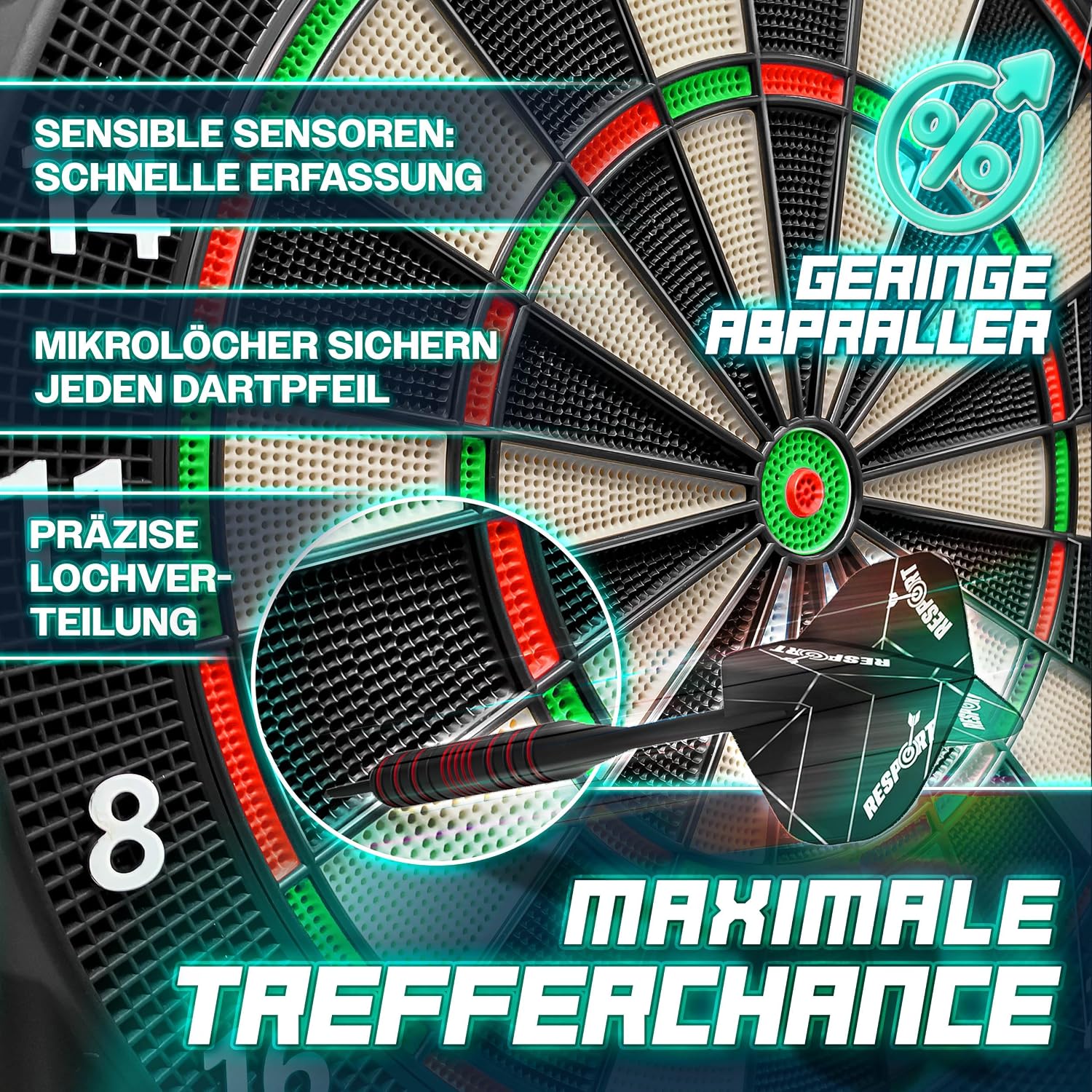 Detalle 2 de RE:SPORT RSEDS-001 elektronisch dartbord voor 1-8 spelers, 427 varianten