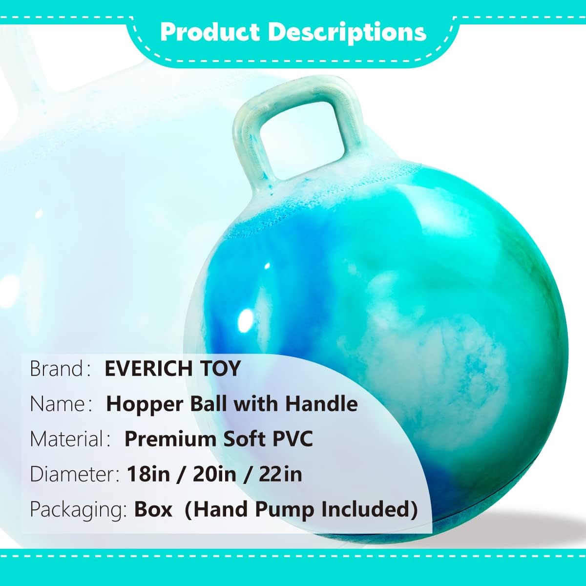 Thumbnail 1 de EVERICH TOY Hopper Ball with Handle (18 Inch) – Clouds Pattern, Safe, Inflatable Bouncy Hop Toy for Kids 3+