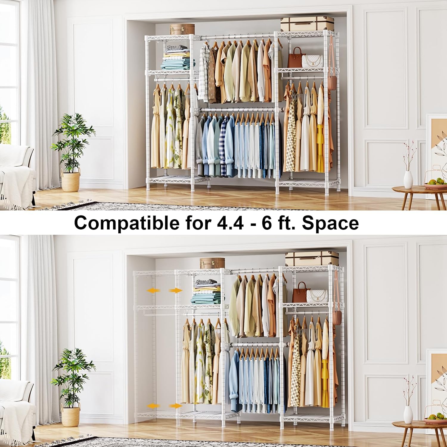 Detalle 2 de Ulif E7 weiß Heavy-Duty Clothing Rail, Expandable Metal Rack with 6 Shelves