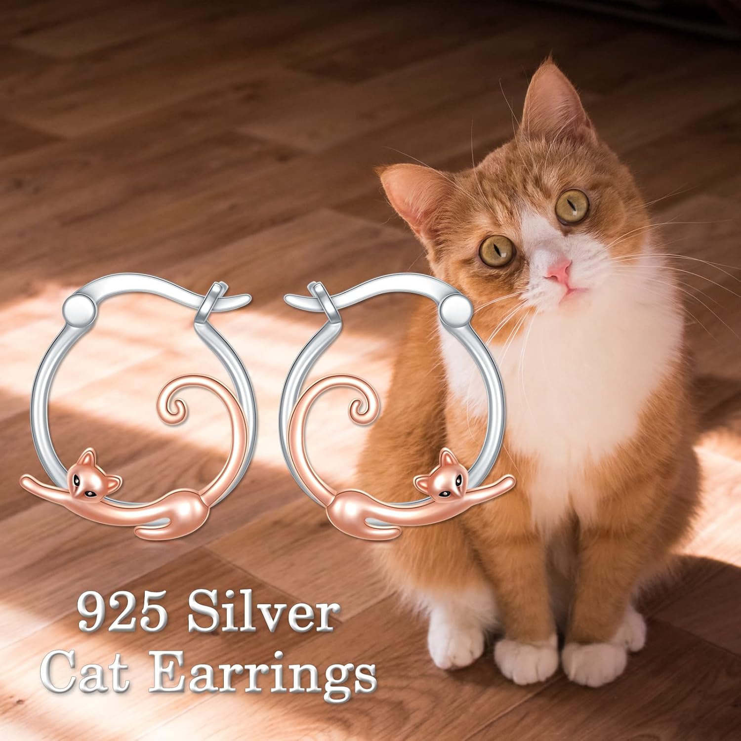 Detalle 2 de Tierförmige Creolen aus 925 Sterling Silber – Katzenmotiv, CUPENDA Ohrringe
