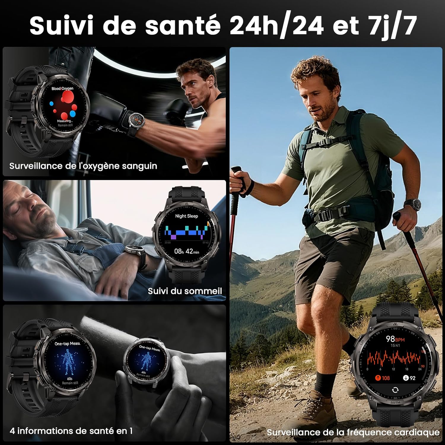 Thumbnail 4 de KOSPET Tank T4C : montre connectée homme AMOLED 1,5", GPS, lampe LED et talkie-walkie