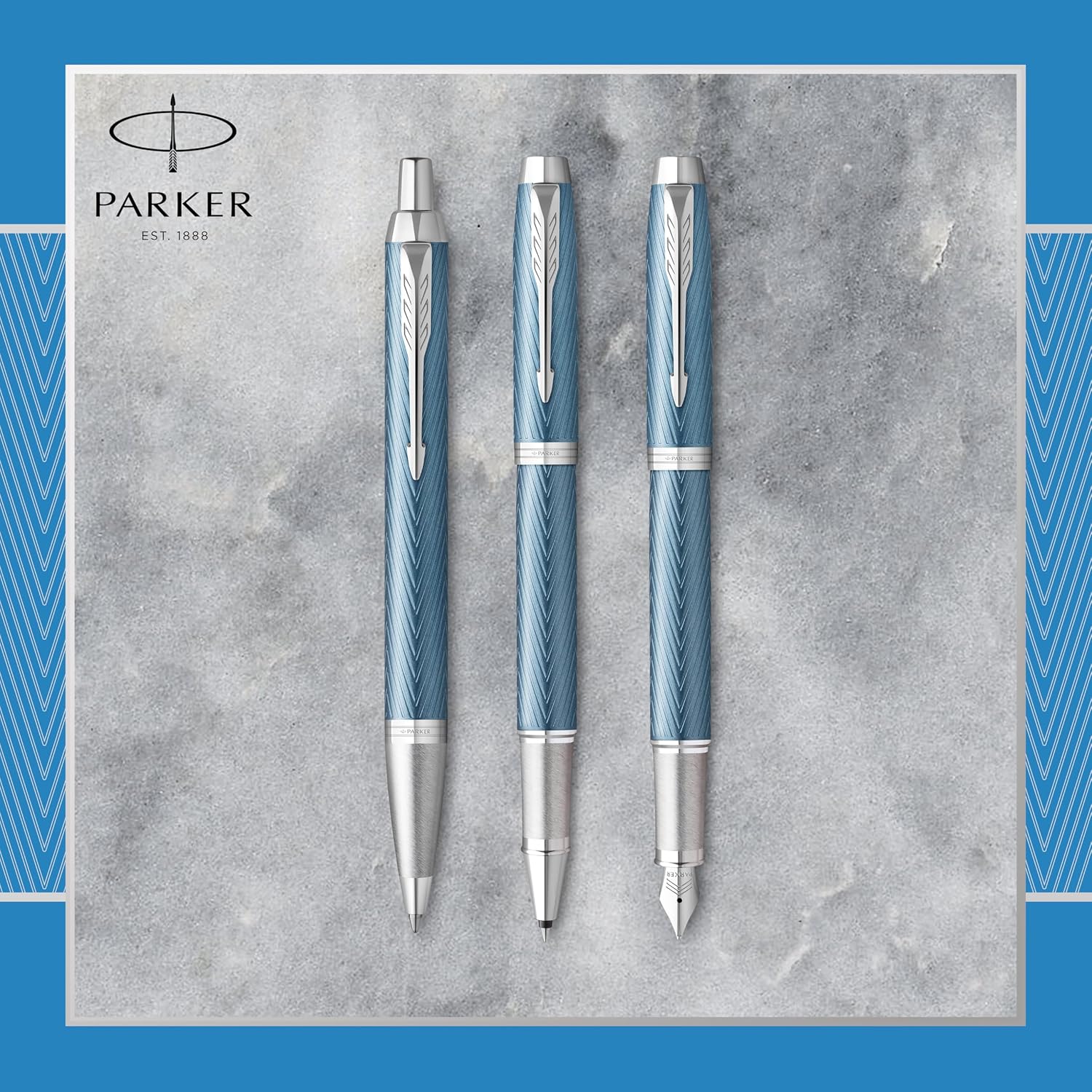 Thumbnail 6 de Parker IM stylo bille Bleu gris Premium à attributs chromés, pointe moyenne et encre bleue (coffret cadeau)