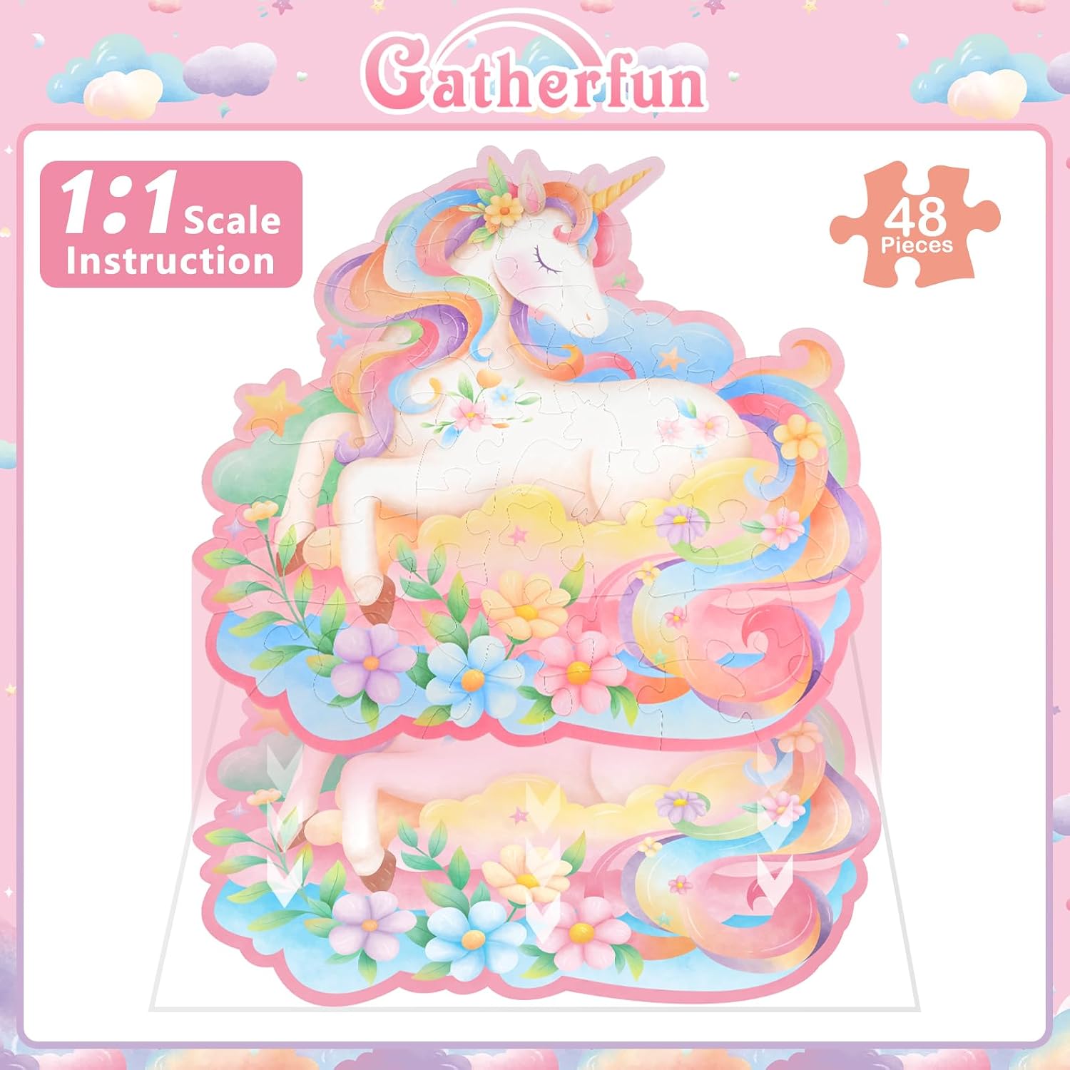Detalle de Gatherfun 2025061201 Unicorn Floor Puzzle, 48 Large Pieces, 35.4 x 22.7 in