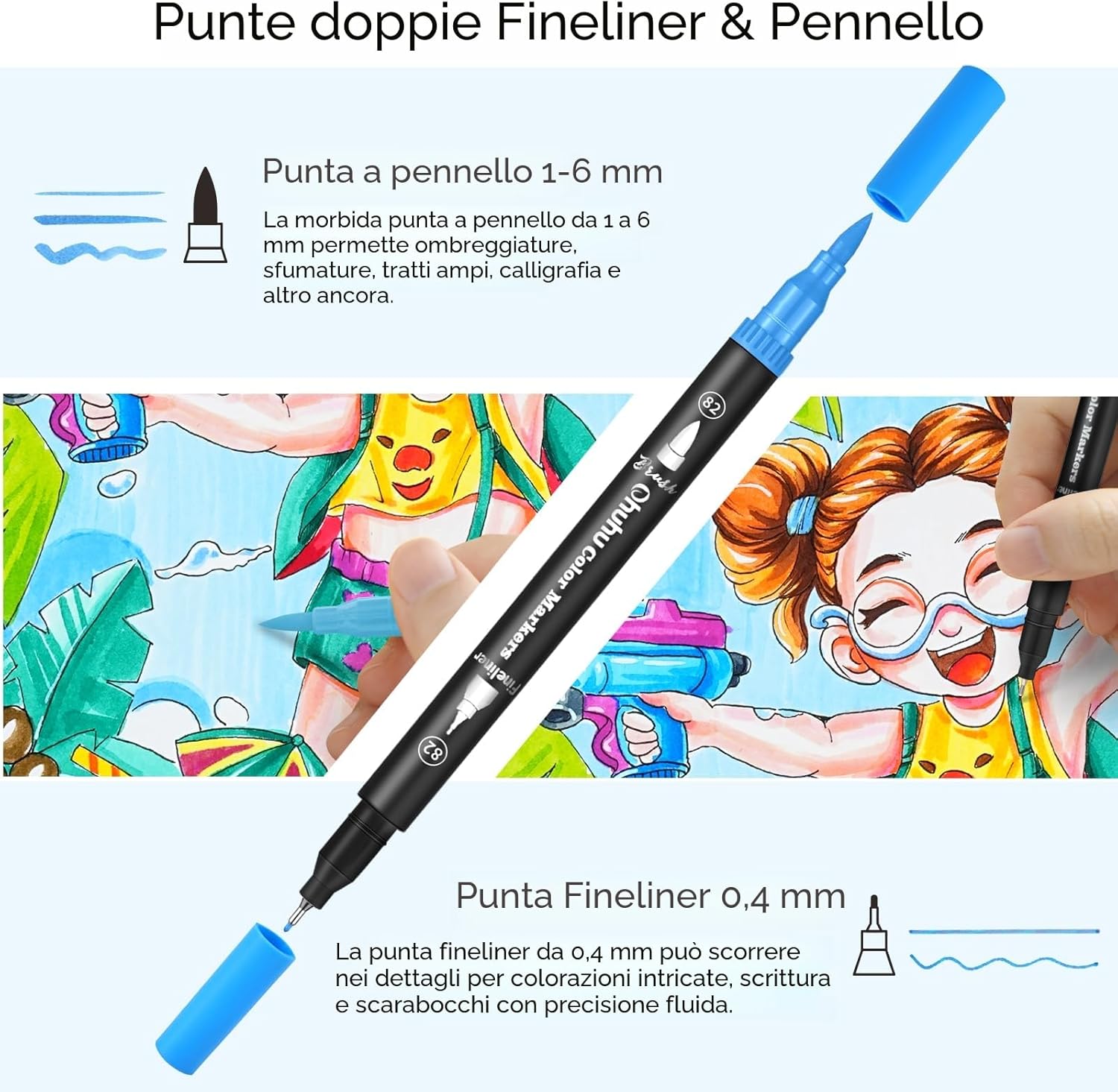 Thumbnail 2 de Ohuhu Brush Pen Lettering – set di 60 pennarelli a doppia punta (fine 0,4 mm + pennello 1–6 mm) per lettering, journaling e acquerello