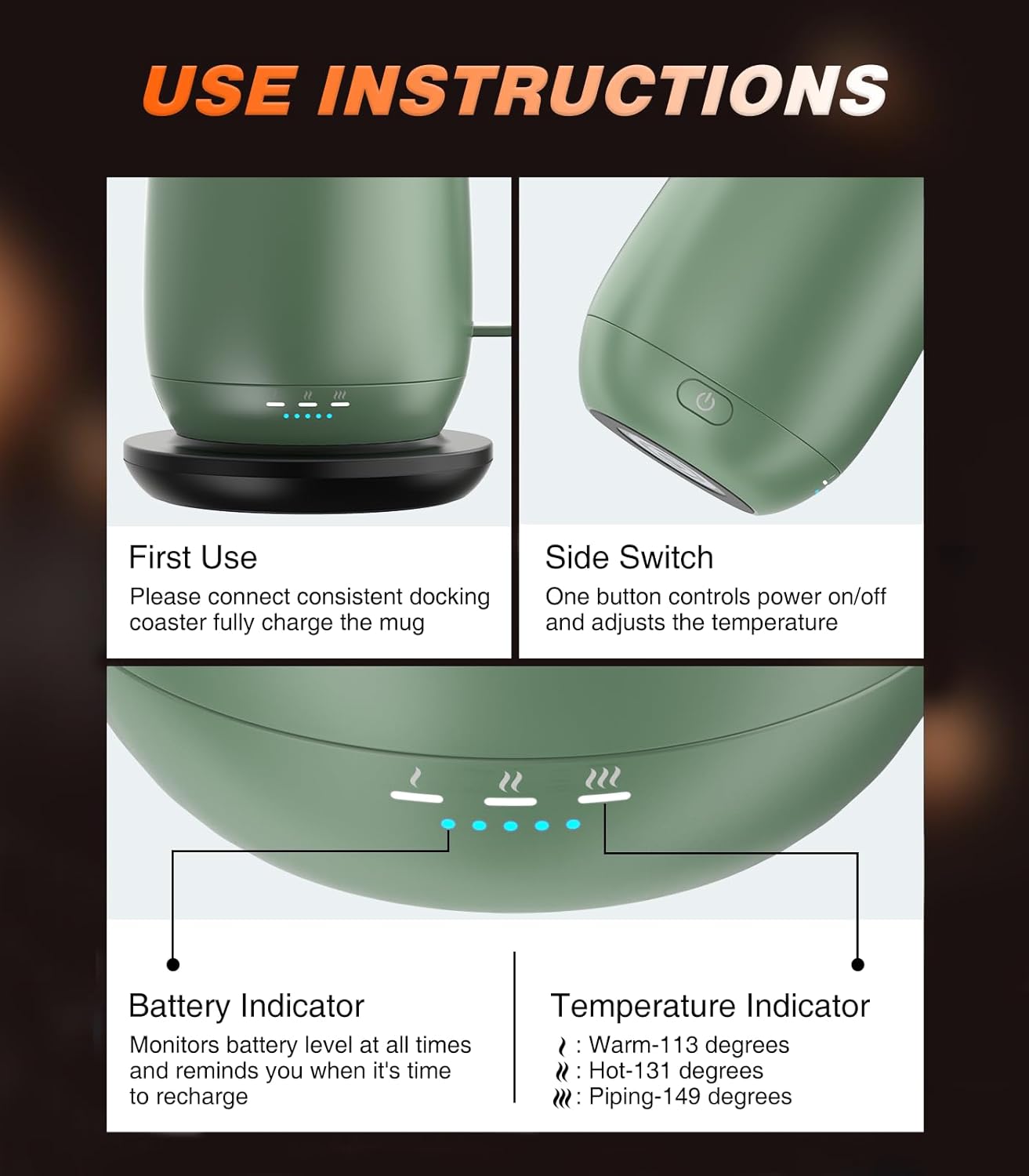 Thumbnail 2 de Kepwam Self Heating Coffee Mug T2 (16oz) — 3 Temperature Settings, No-App Smart Heated Mug