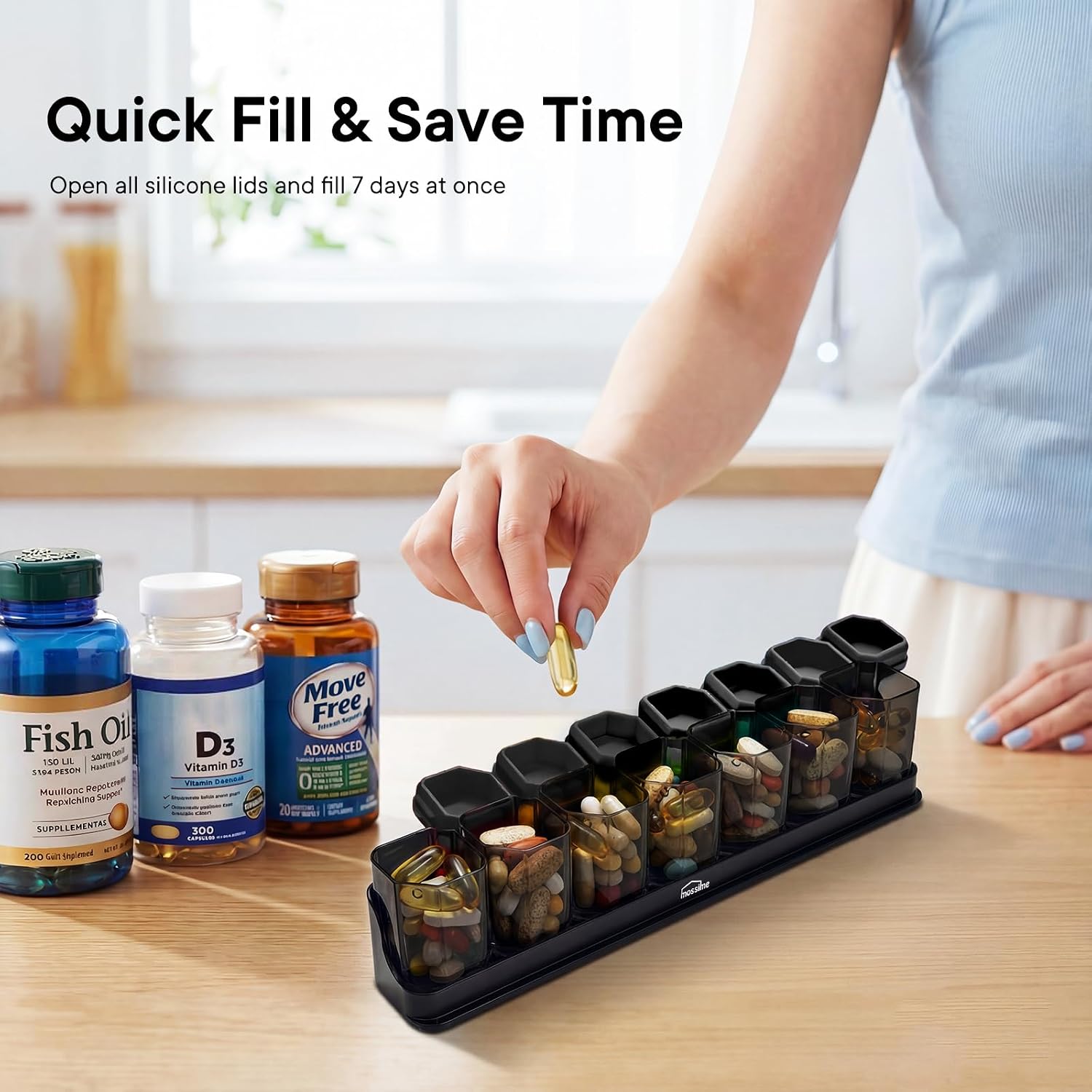 Detalle 2 de Mossime Sleek Black Weekly Pill Organiser 7 Day (Large) Review