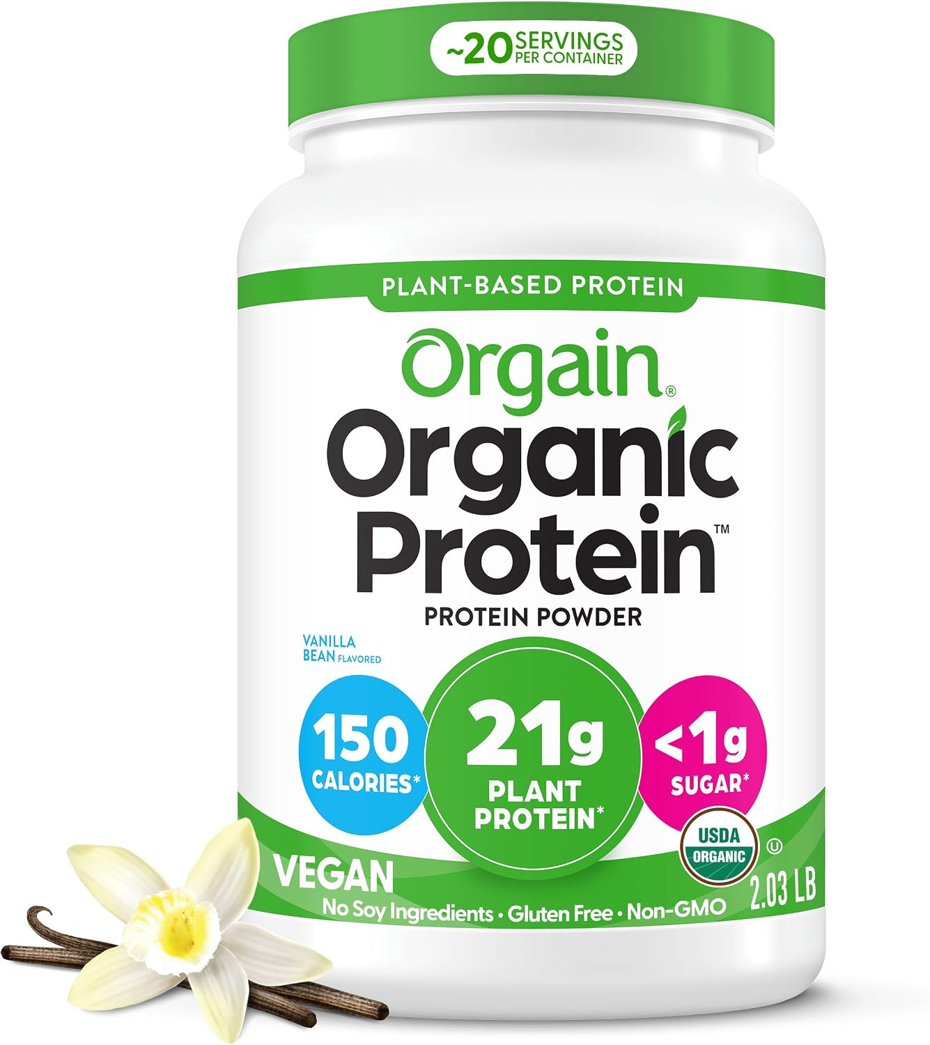 Detalle de Orgain Organic Vegan 21g Protein Powder, Vanilla Bean (2.03 lb)