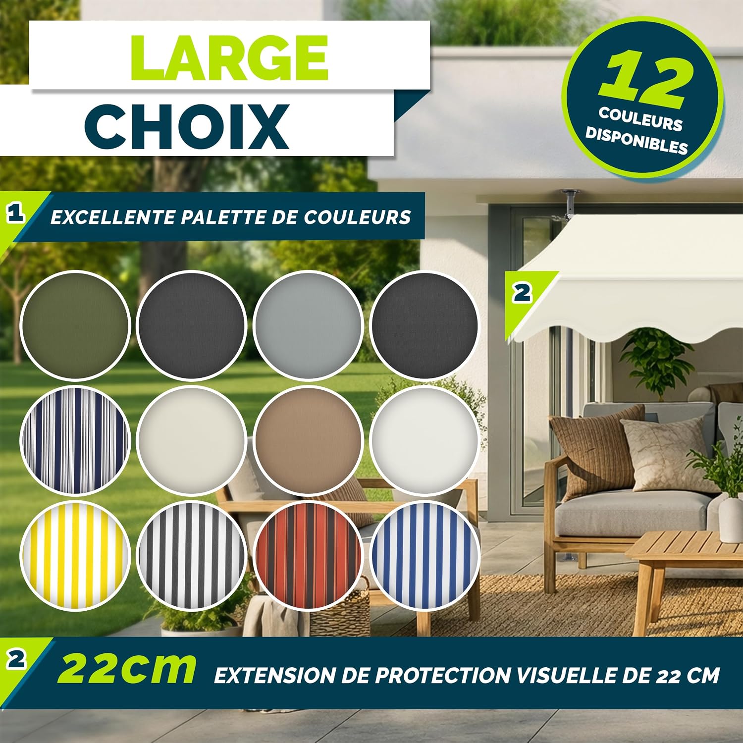 Thumbnail 6 de Tillvex Store Banne Manuel rétractable avec manivelle pour Le Balcon | Marquise de terrasse sans percement | Marquise Soleil de Balcon auvent téléscopique (Sable, 350cm)