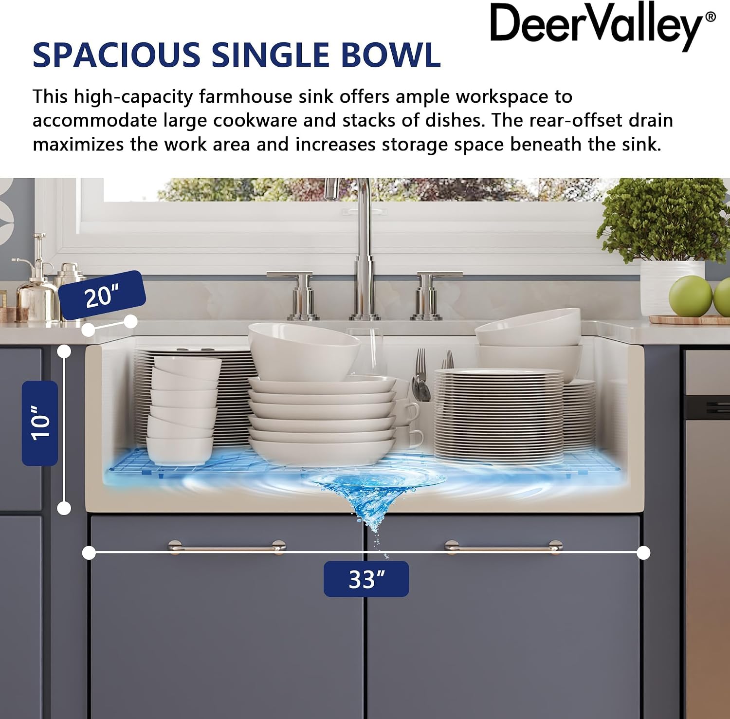 Detalle 2 de DeerValley DV-1K0161W 33-Inch White Fireclay Workstation Farmhouse Sink