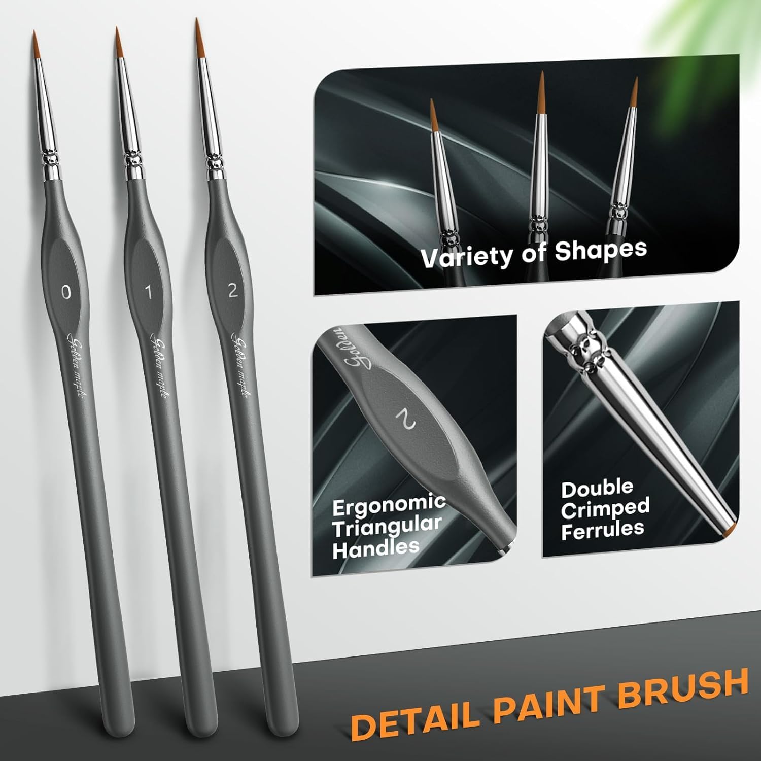 Detalle de Golden Maple Miniature Paint Brush Set 15tlg. – Feinste Detail-Pinsel für Modellbau, Citadel-kompatibel, Grau, Größe 0/1/2