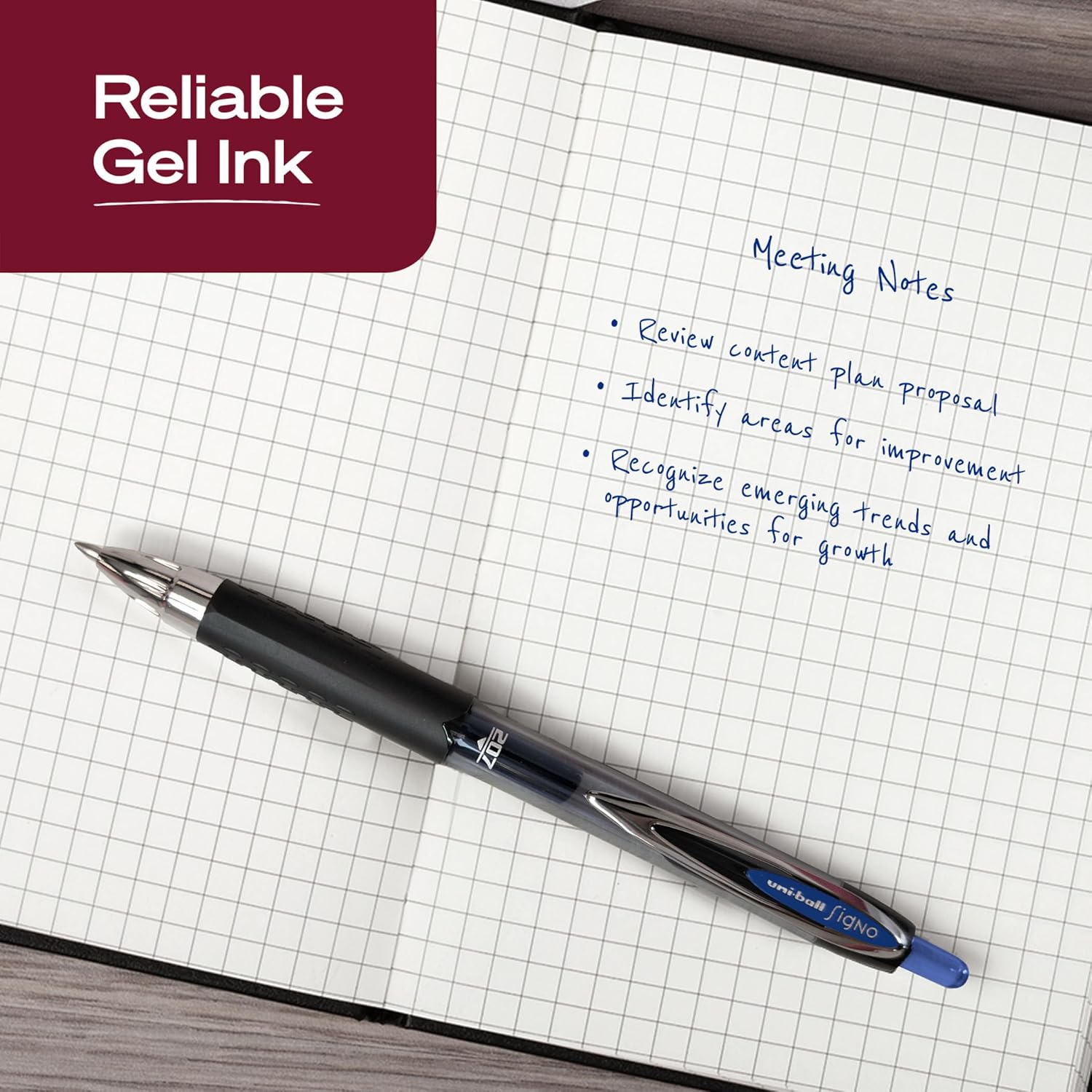 Detalle de Uni-Ball 207 (45532PP) Retractable Gel Pens, Blue Ink, 0.7 mm, 4-Pack