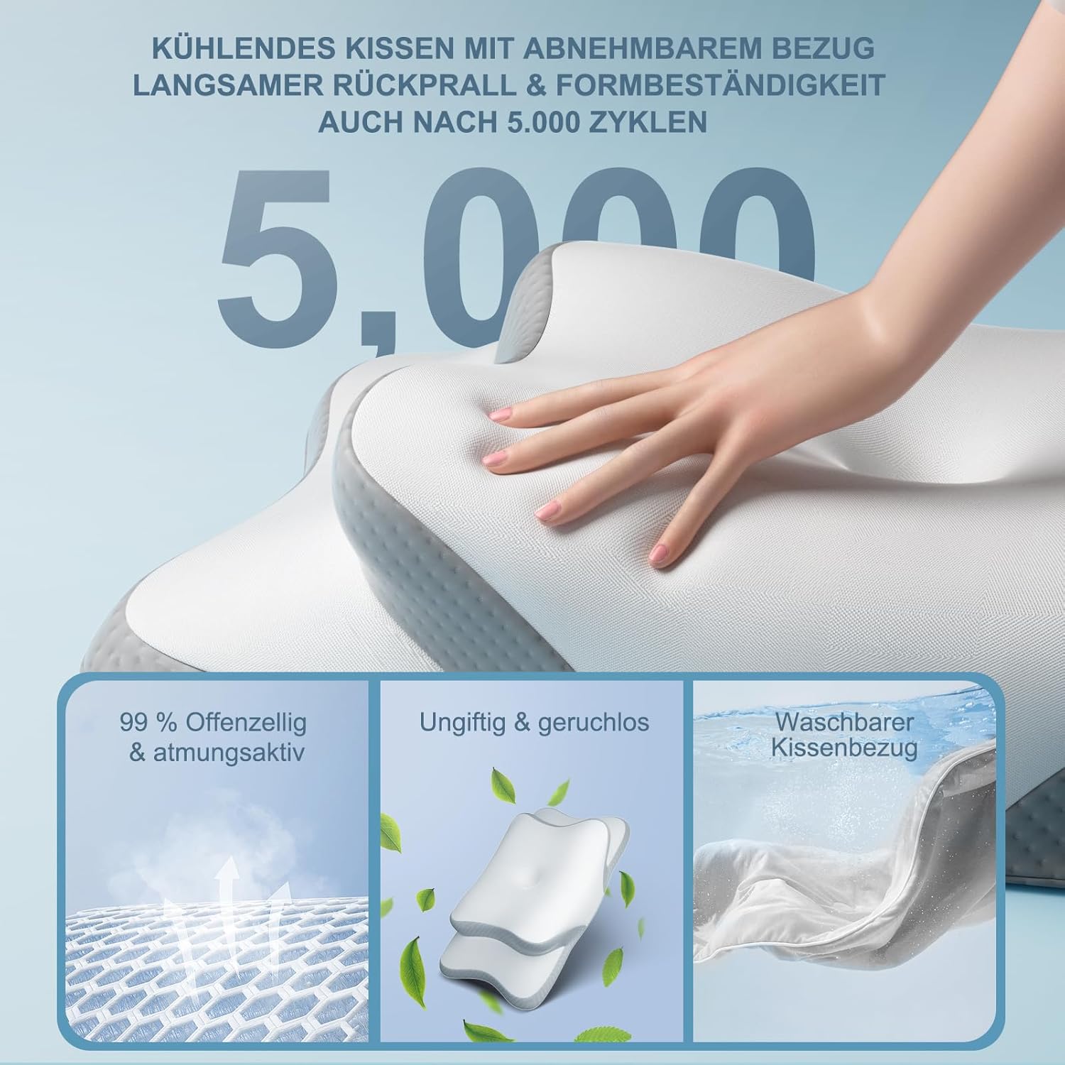 Thumbnail 2 de Pliera Nackenkissen Kopfkissen – Memory Foam, ergonomisch, für Seiten-, Rücken- und Bauchschläfer (1er Pack)
