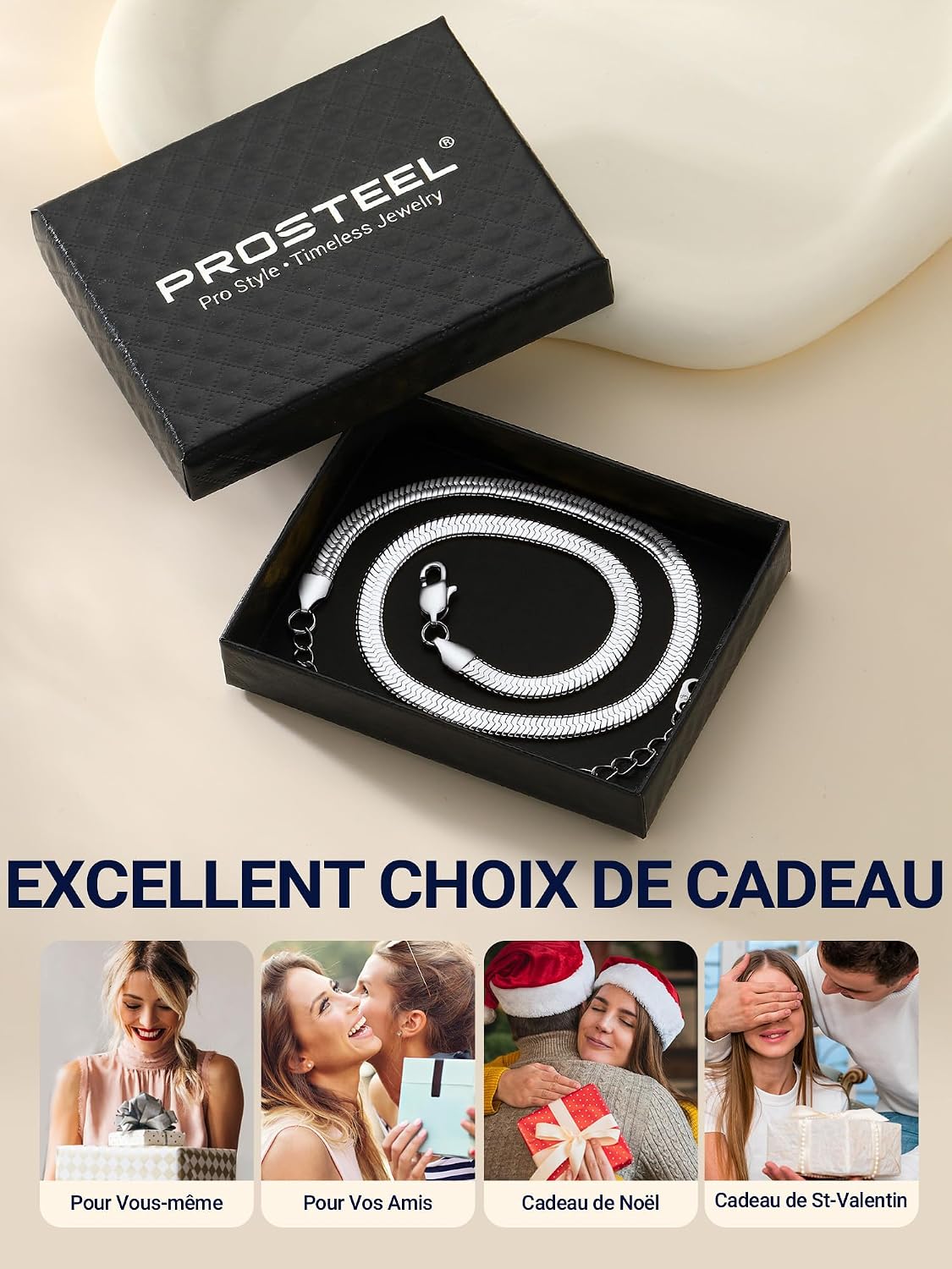 Thumbnail 6 de PROSTEEL Collier ras du cou en acier inoxydable 316L plaqué or, maillons miroir 5 mm