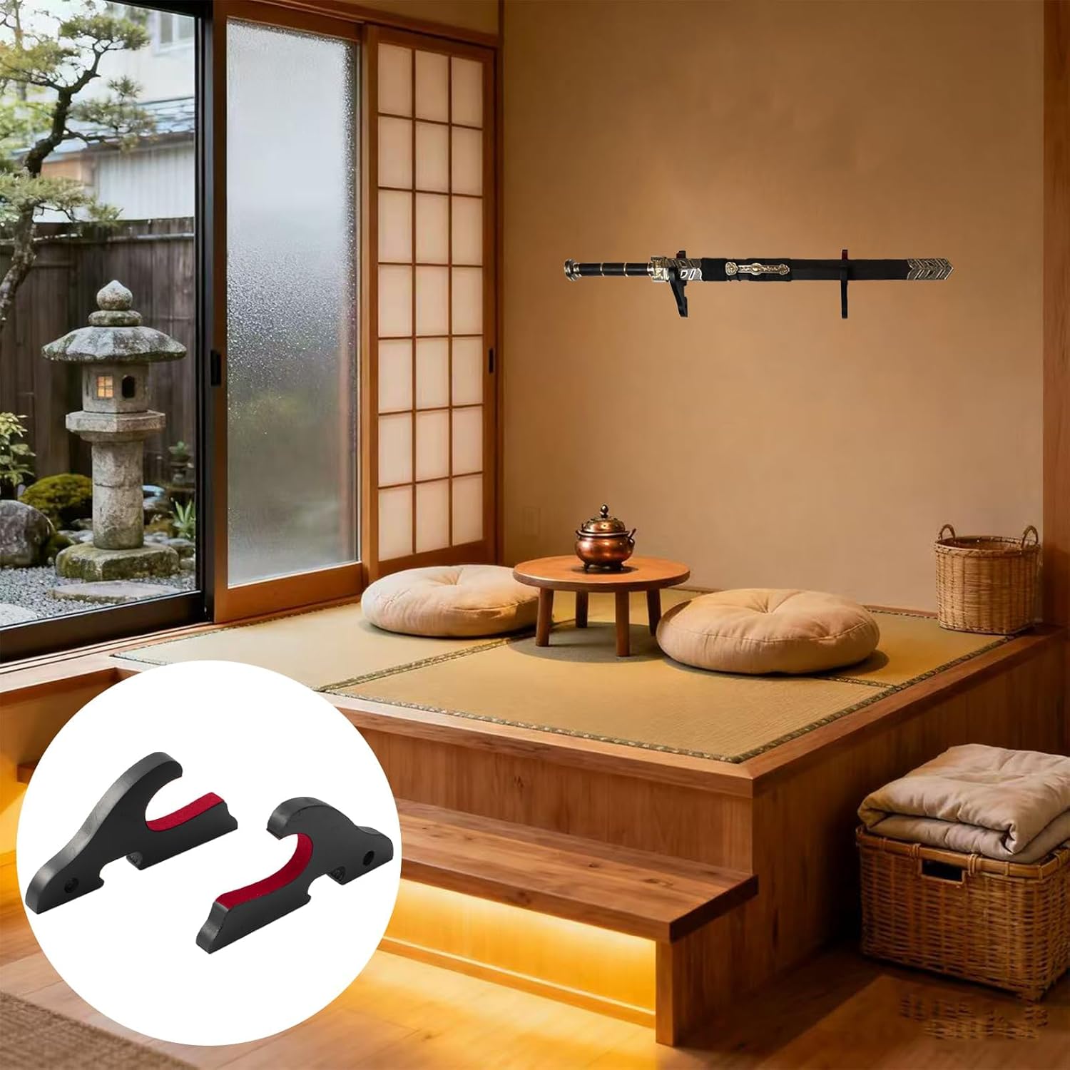 Thumbnail 3 de Set di 2 Supporti da Parete per Spada Katana — Ganci Regolabili con Imbottitura in Velluto