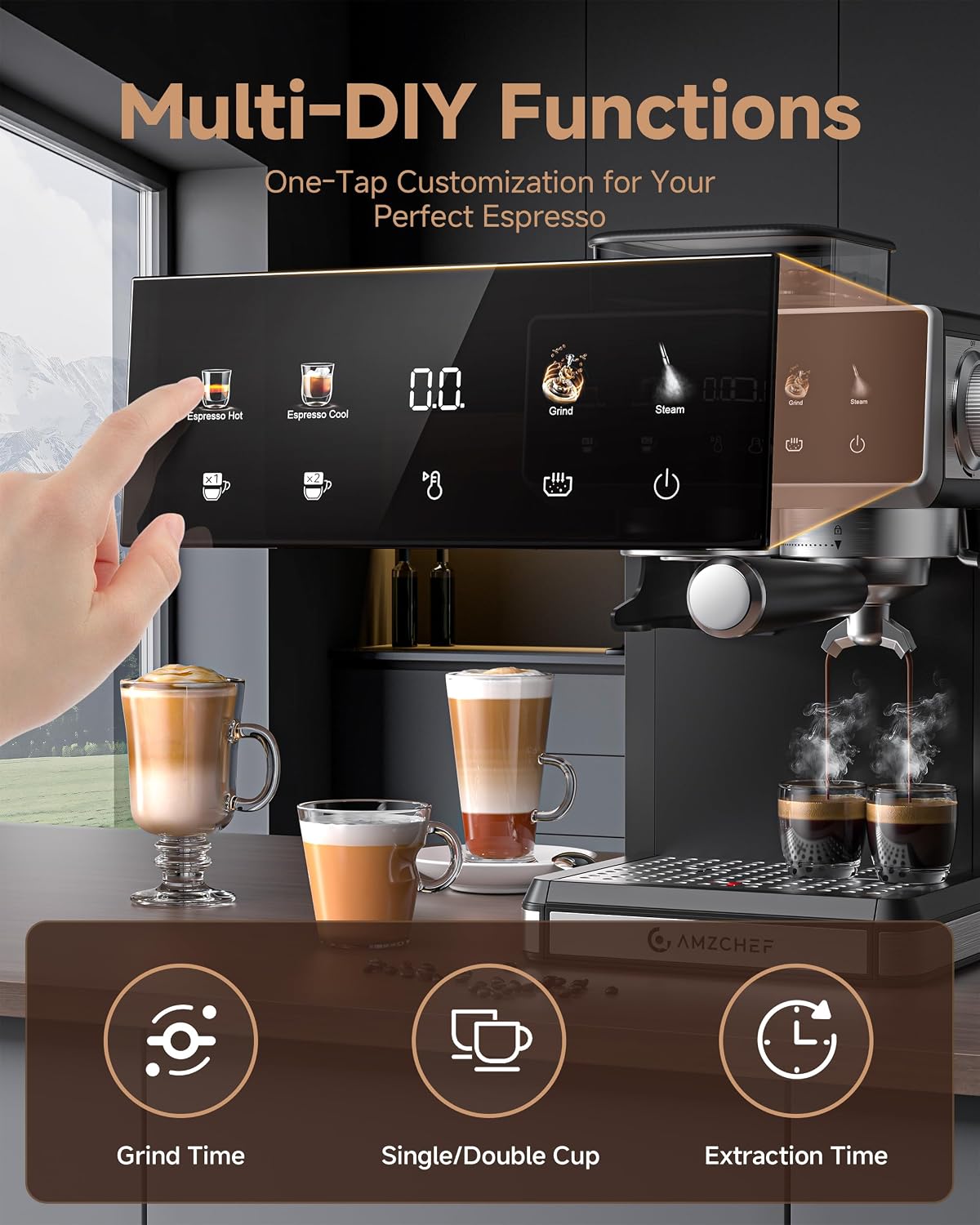 Detalle de AMZCHEF Bean to Cup Coffee Machine, 20 bar