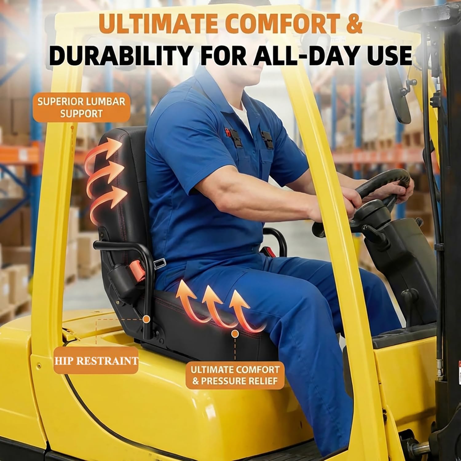 Thumbnail 1 de SEATIN Universal Forklift Seat: versatile tractor and heavy equipment seat with hip restraint and safety features