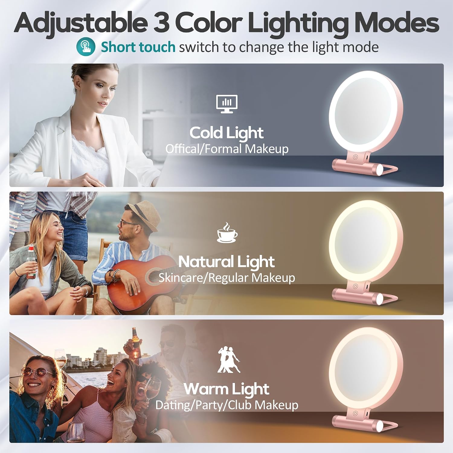 Detalle 2 de B Beauty Planet 1X/30X Lighted Makeup Mirror with 3 Colour Modes