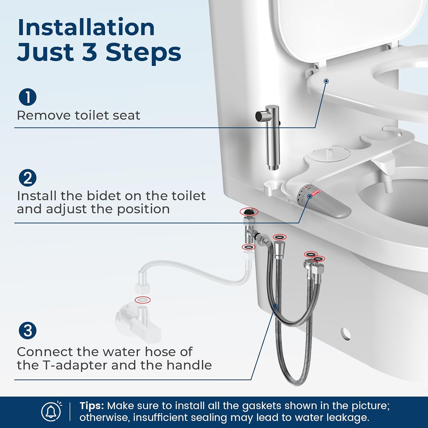 Thumbnail 6 de DEANIC 2-in-1 Bidet Attachment with Handheld Sprayer: Ultra-Slim, Non-Electric Cold Water Bidet for UK Bathrooms