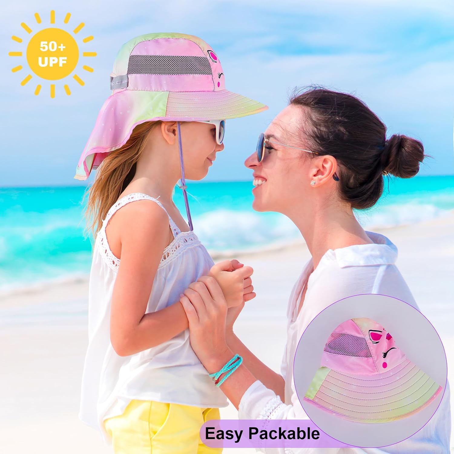 Thumbnail 2 de MHJY Kids UV Protection Unicorn Sun Hat (2–9 years) with Wide Brim, Neck Flap & Adjustable Fit