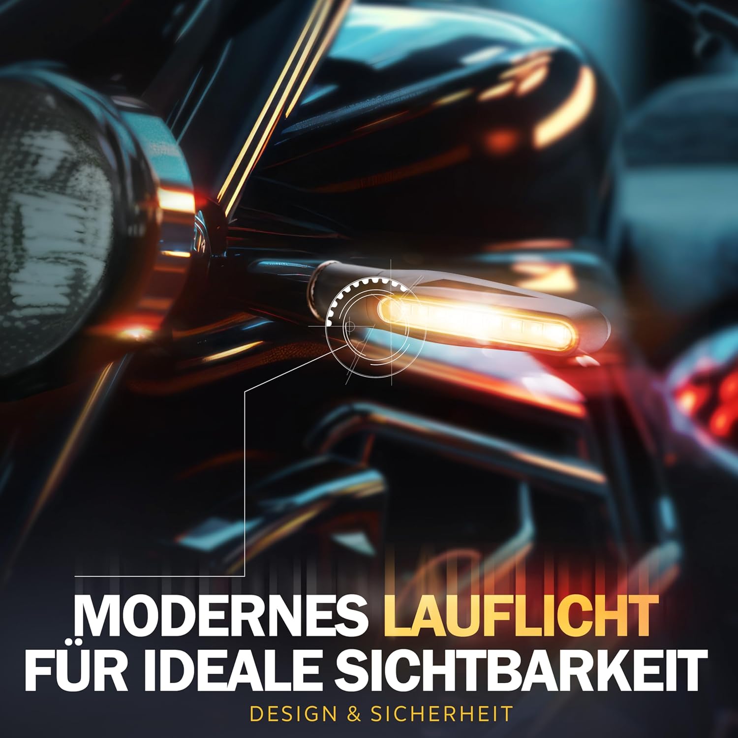 Thumbnail 4 de Binego® 4x LED Blinker Motorrad „E geprüft“ mit Lauflicht (2er-Set) – universelle Mini-Blinker, StVZO konform