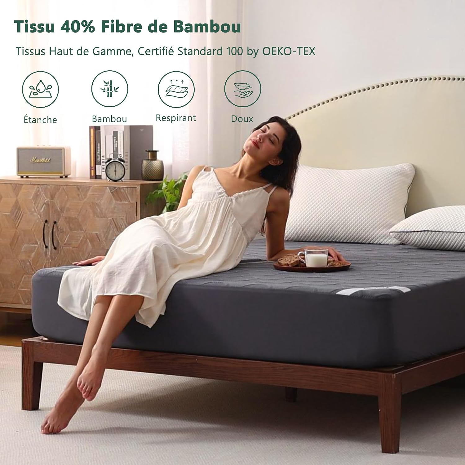 Detalle 2 de Protège-matelas Imperméable BEDLORE 90x200 cm – Housse intégrale 30 cm, respirante et Öko-Tex