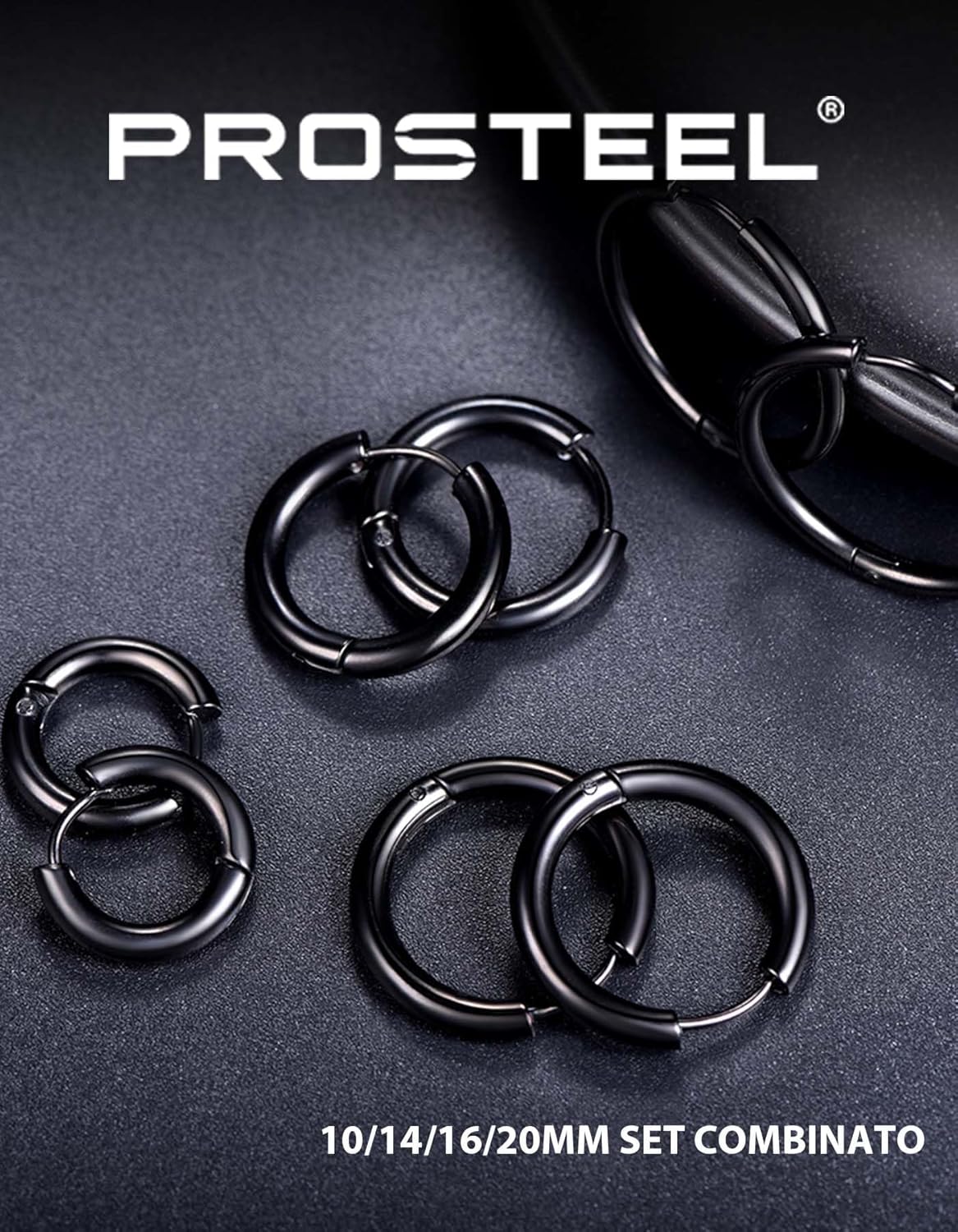 Thumbnail 5 de PROSTEEL Set orecchini uomo/unisex in acciaio 316L, placcati oro o nero – 3 o 4 pezzi
