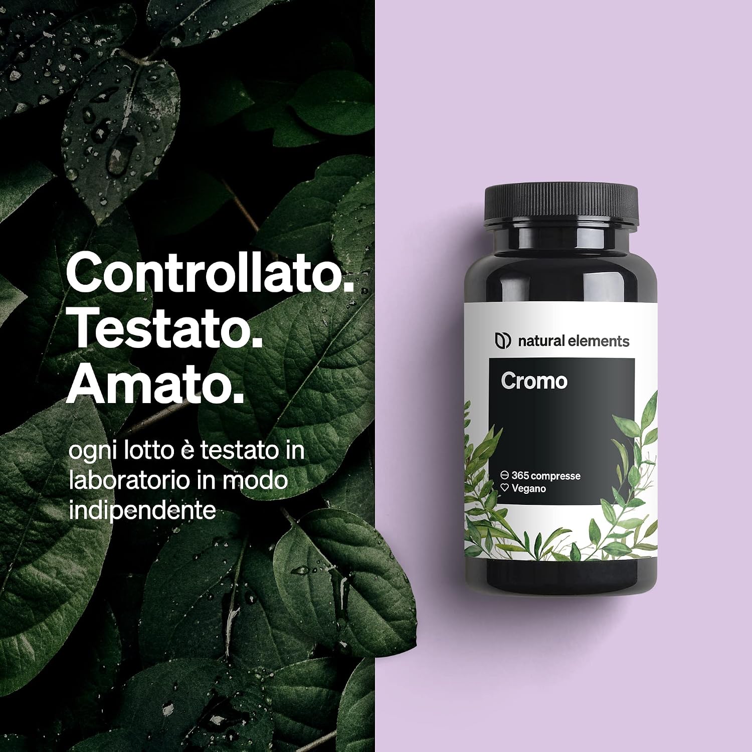 Detalle de natural elements Cromo (picolinato di cromo) 200 μg per compressa – 365 compresse, vegano