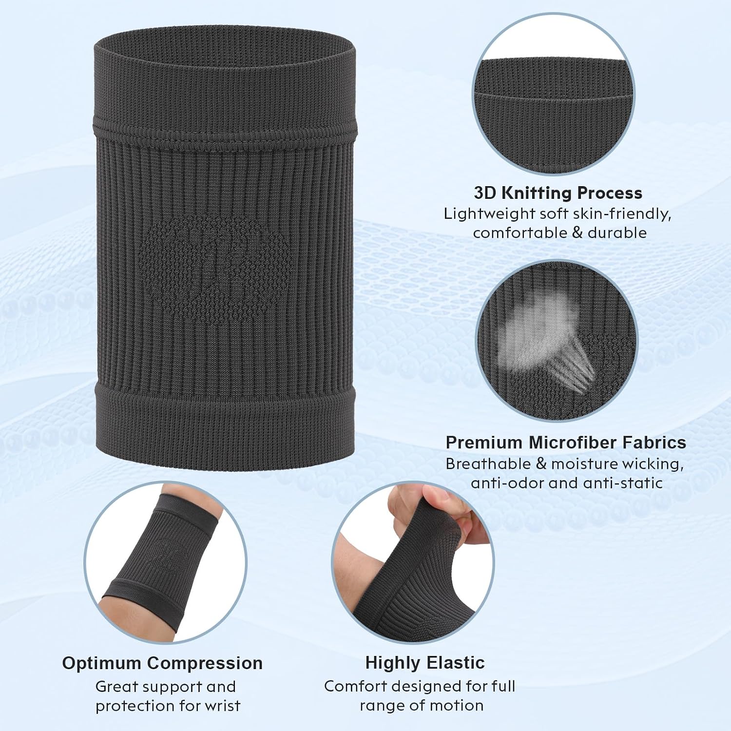 Detalle de KEKING Compression Wrist Sleeves, X-Large Grey, Nylon-Spandex, 20–30 mmHg