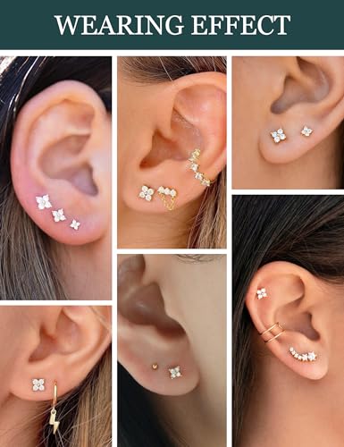 Detalle de FUNEIA – Lot de 3 Paires de Boucles d’oreilles Or 14K Plaqué Or 20G, hypoallergéniques