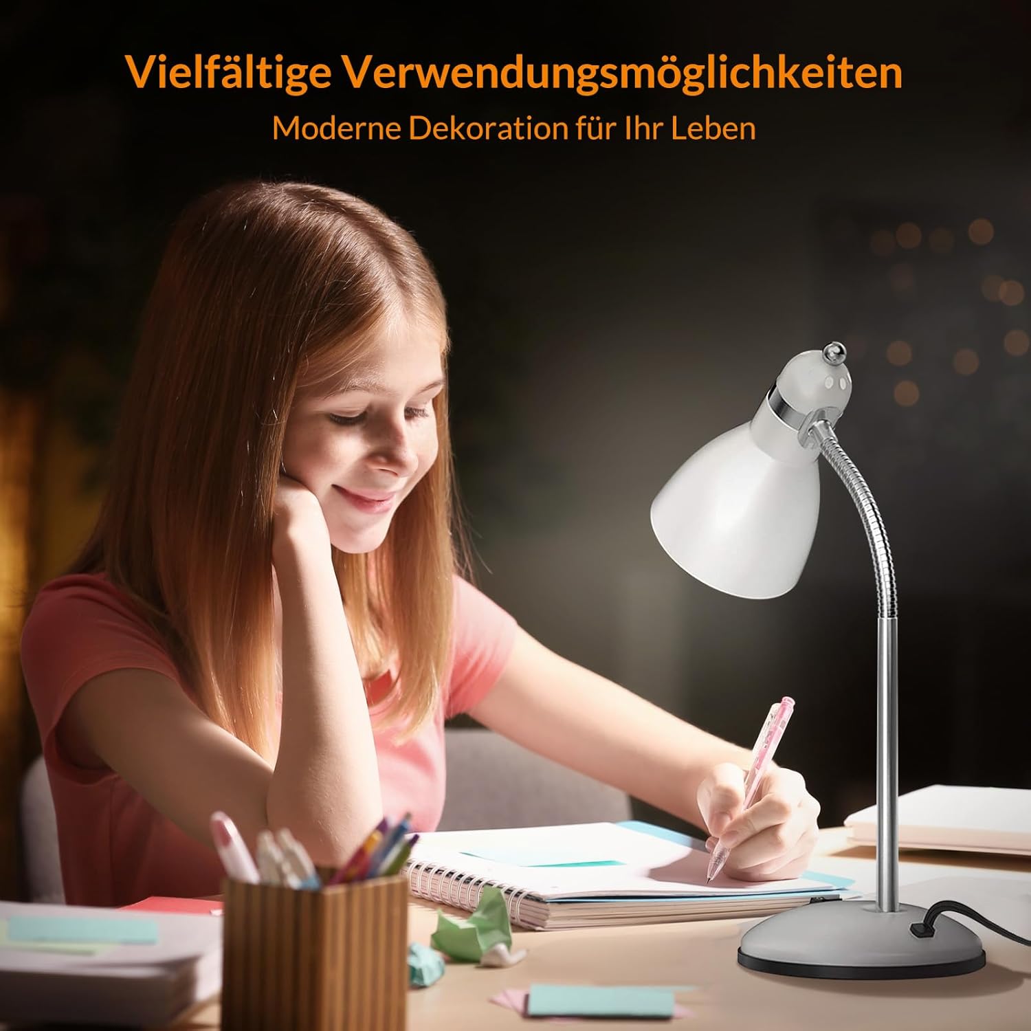 Thumbnail 1 de LEPOWER Schreibtischlampe aus Metall – elegante, verstellbare Tischlampe mit Schwanenhals, Weiß