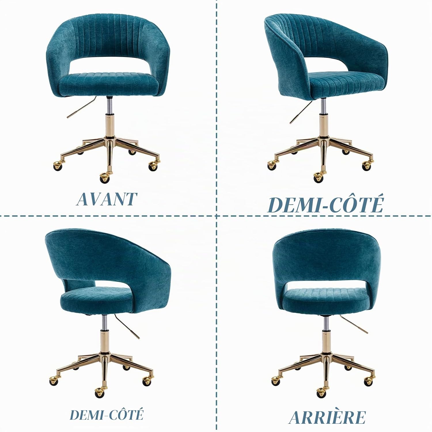 Thumbnail 6 de chairus 001 bureaustoel in blauwgroene chenille met open rug en draaifunctie
