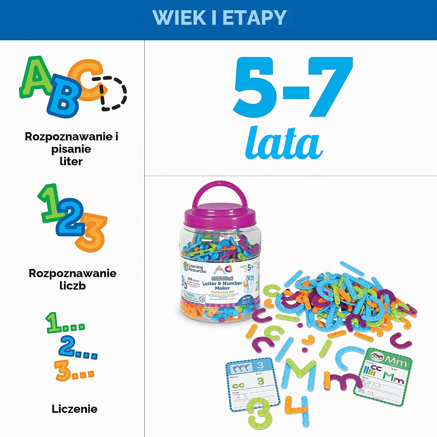Thumbnail 4 de Learning Resources LER8594 – zestaw do nauki liter i cyfr, 200 elementów