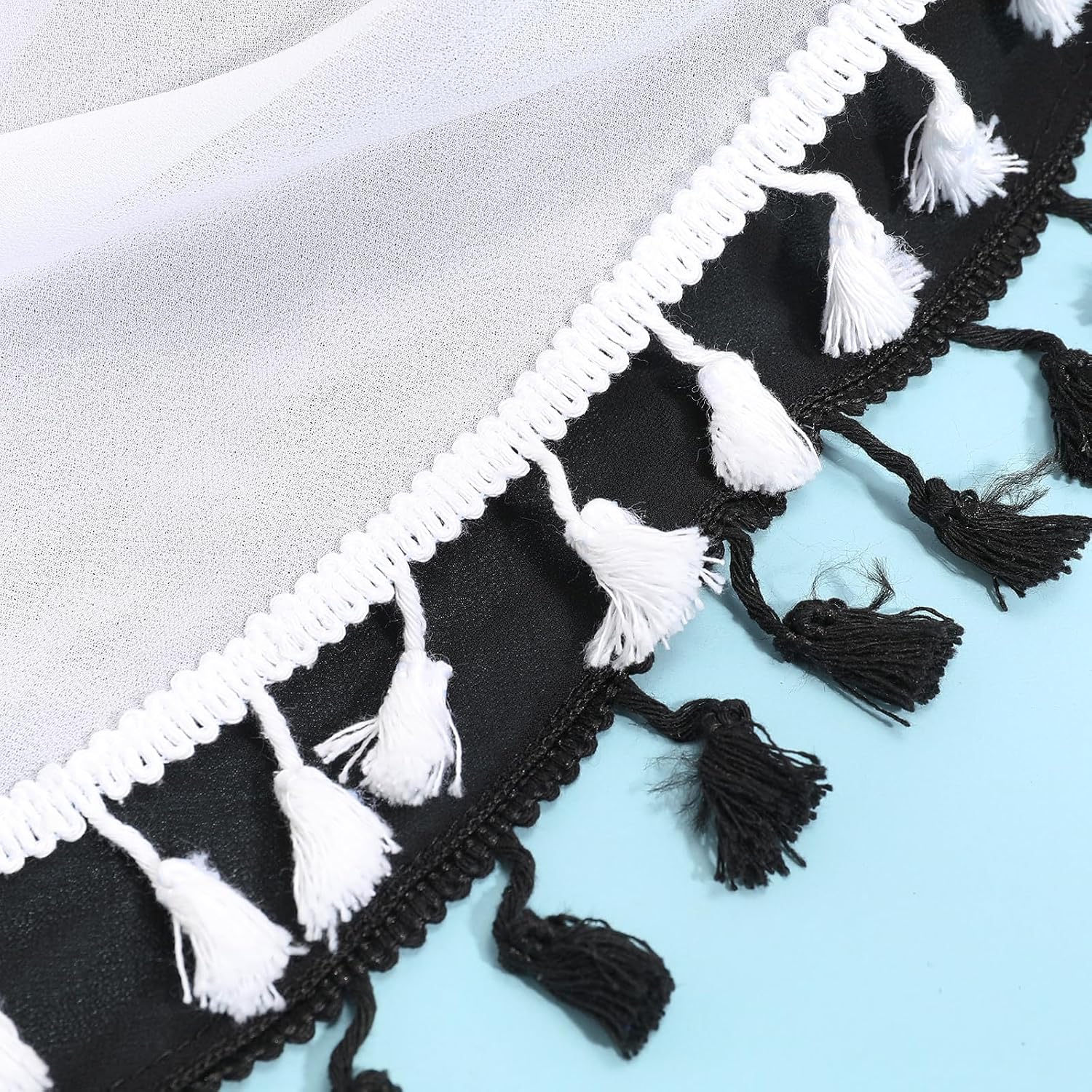 Thumbnail 6 de Aiseyi Sarong lot de 2 jupes de plage en mousseline de soie avec franges (noir/blanc)