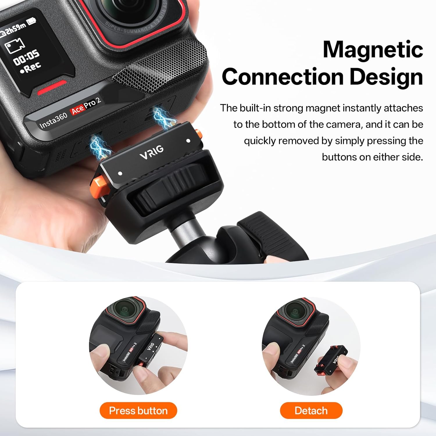 Thumbnail 1 de VRIG Magnetische Schnellwechselhalterung für Insta 360 X5 / Ace Pro 2 – Schnellmontageplatte mit Magnetbasis und 1/4" Schraubenloch