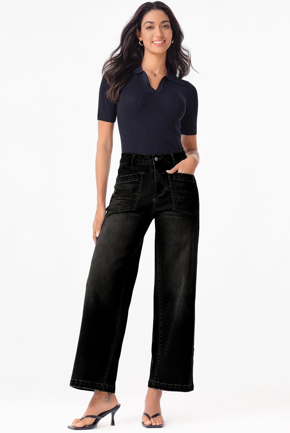 Thumbnail 5 de Sidefeel Women's Wide Leg Jeans High Waisted Stretchy Jeans