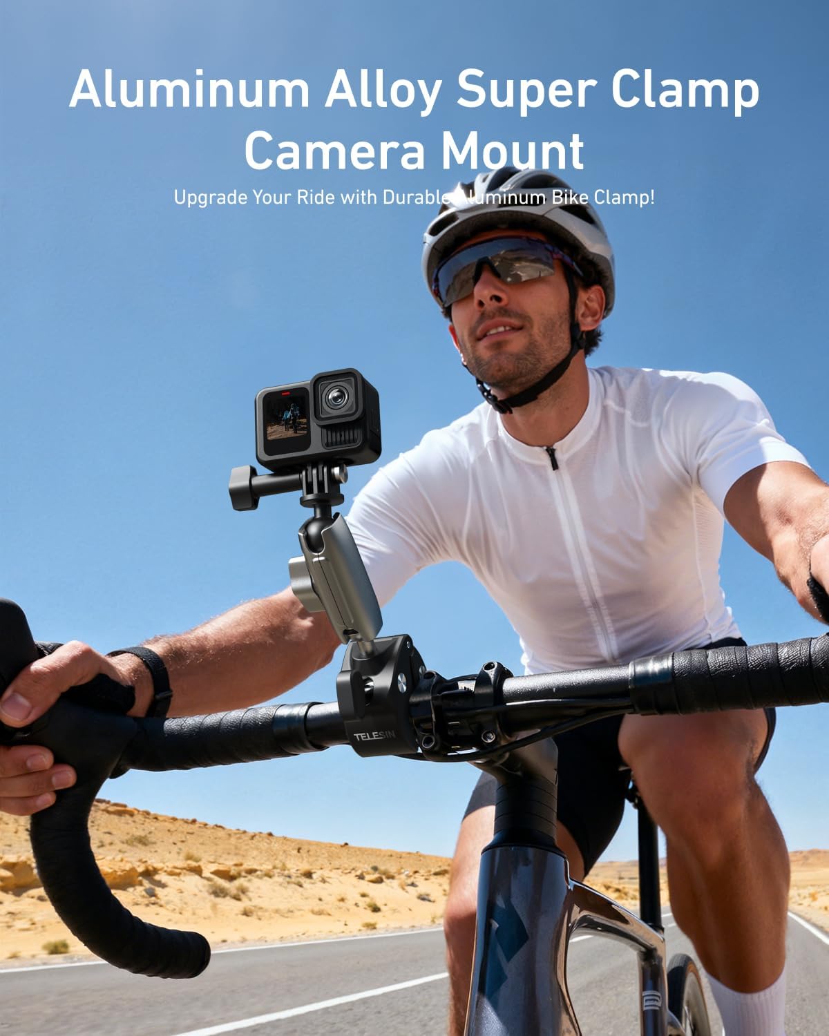 Thumbnail 1 de TELESIN Bike Handlebar Clamp Mount for Action Cameras — 360° Rotatable, Aluminum Alloy