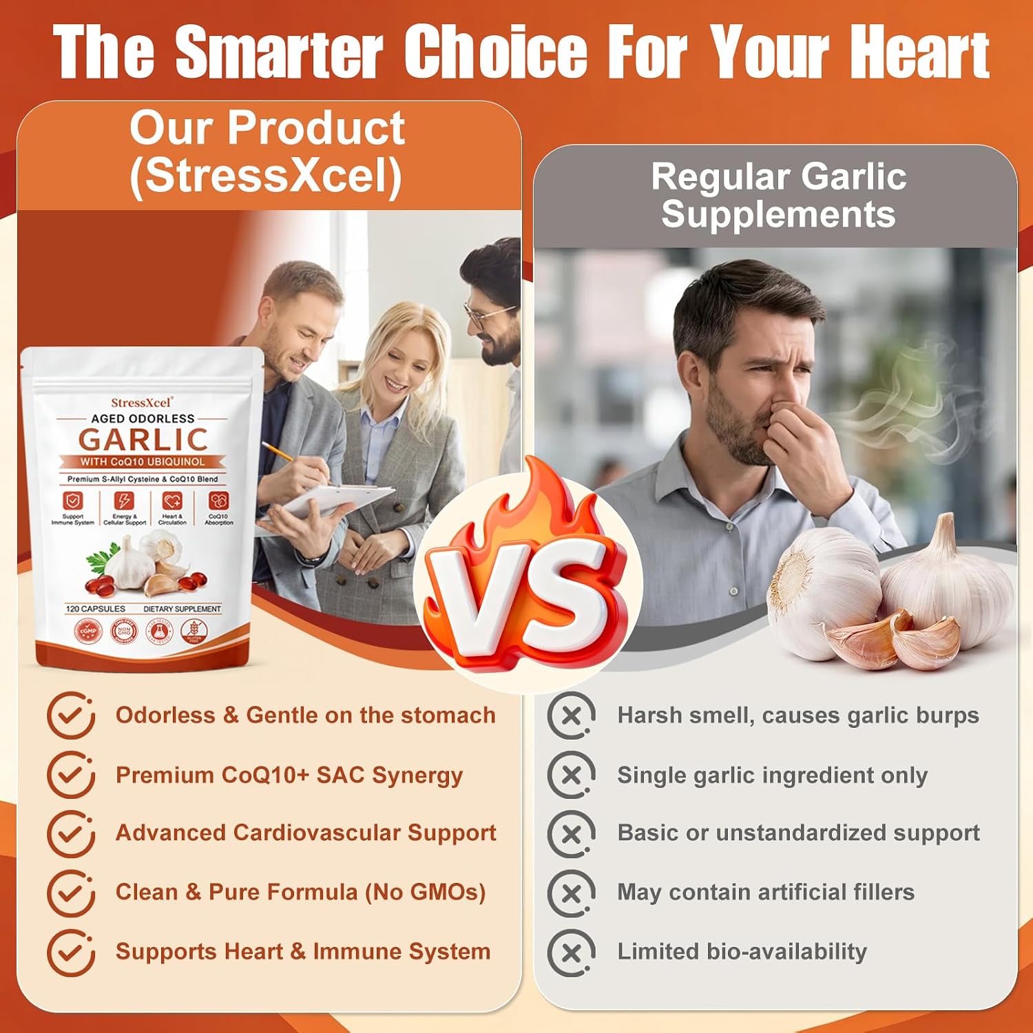 Thumbnail 3 de StressXcel Odorless Aged Garlic Softgels, 1,200 mg, with CoQ10 Ubiquinol & Vitamin K2