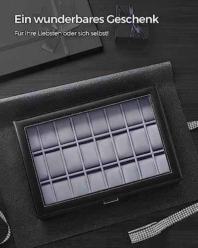 Thumbnail 6 de SONGMICS JWB024 Uhrenbox: 24 Fächer, Glasdeckel, PU-Schwarz, Samtfutter-Grau