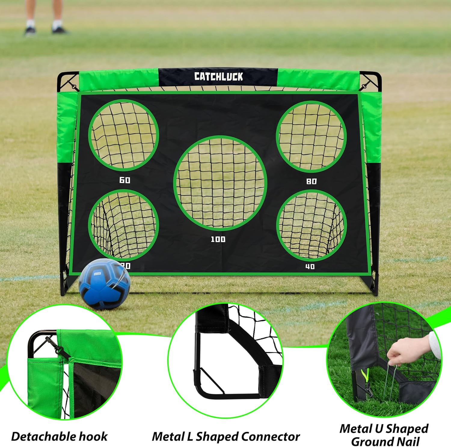 Thumbnail 4 de CATCHLUCK Football Goal Pop Up Football Net for Kids 4ft x 3ft or 5ft x 4ft