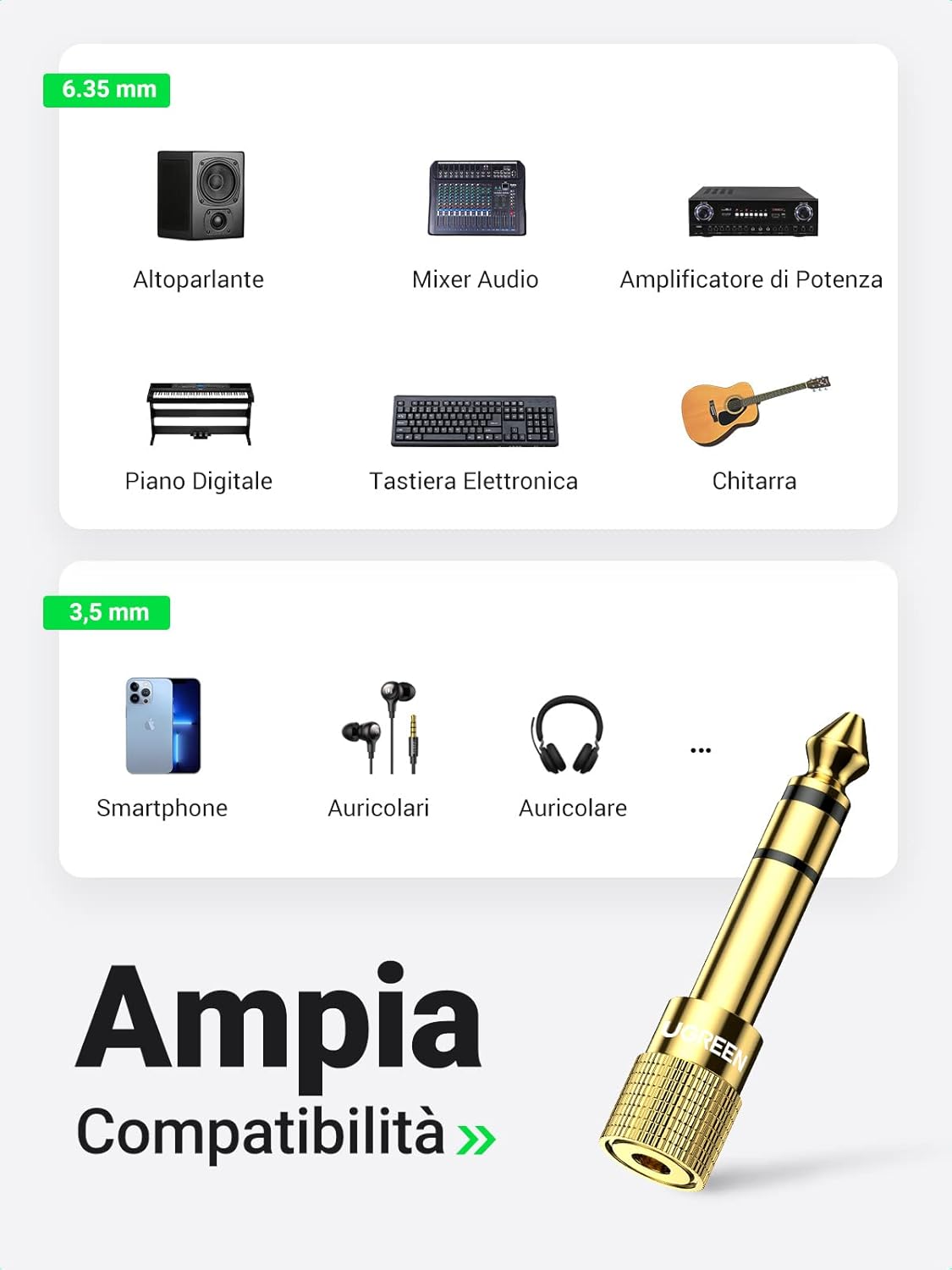 Thumbnail 2 de UGREEN Adattatore Audio 3,5→6,3 Jack HiFi